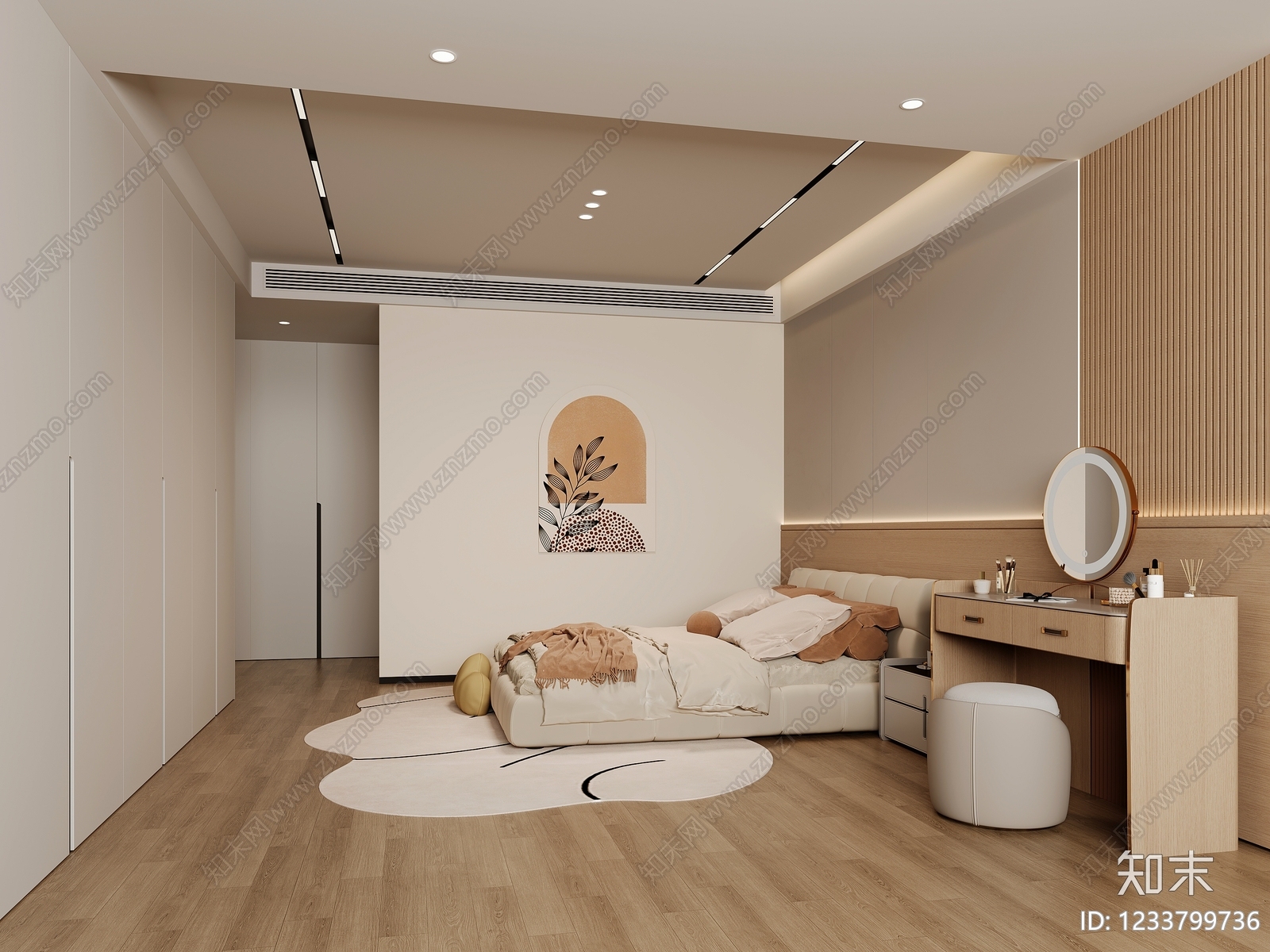 奶油风主卧3D模型下载【ID:1233799736】
