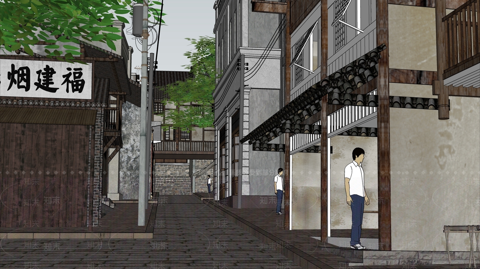 中式古建商业街SU模型下载【ID:1233800398】