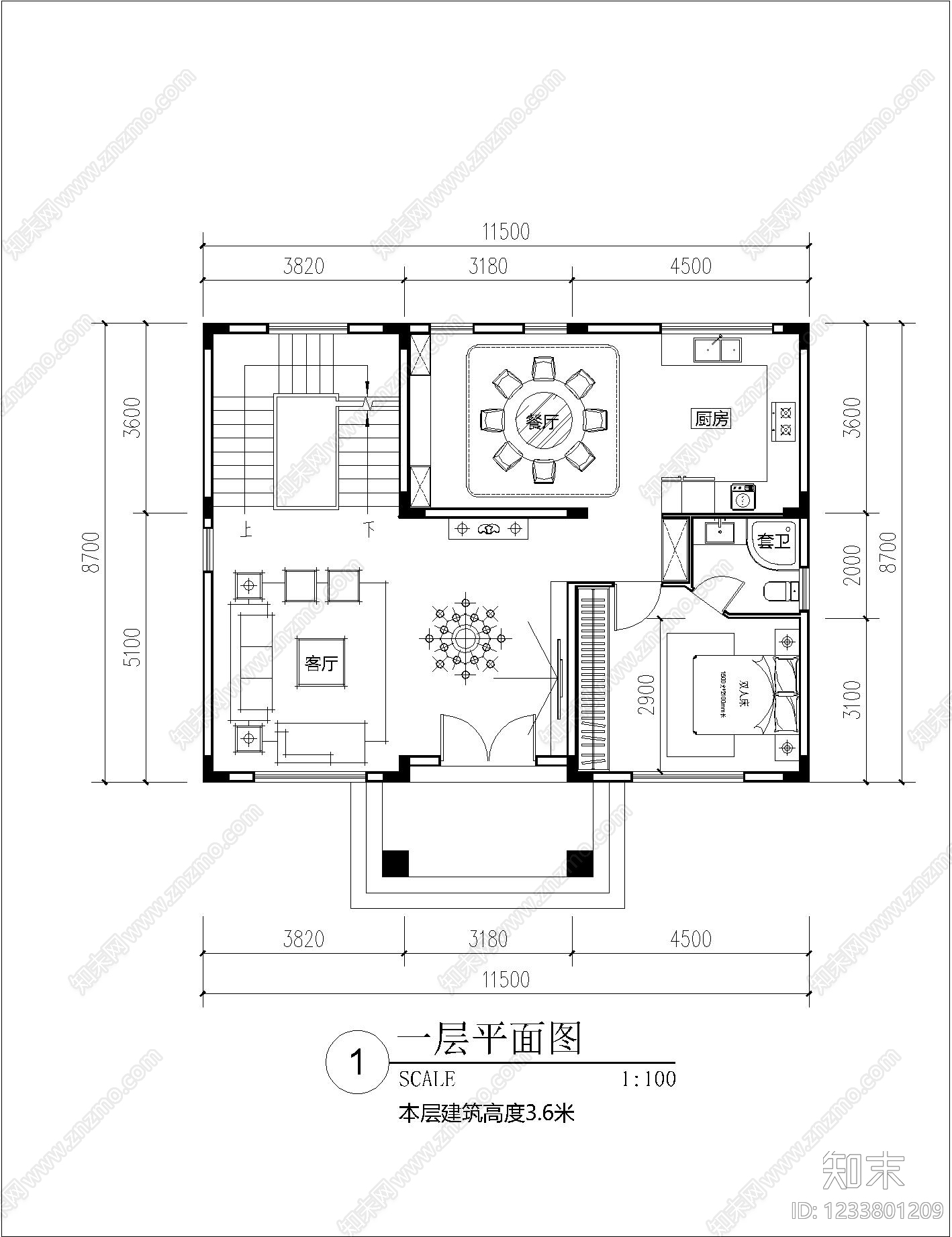 别墅建筑cad施工图下载【ID:1233801209】