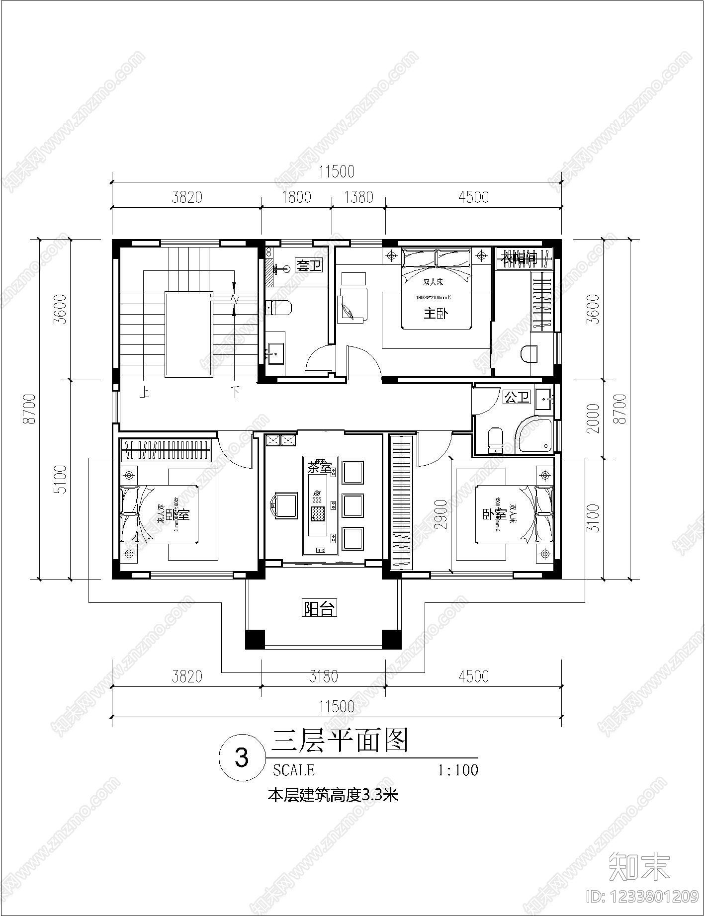 别墅建筑cad施工图下载【ID:1233801209】