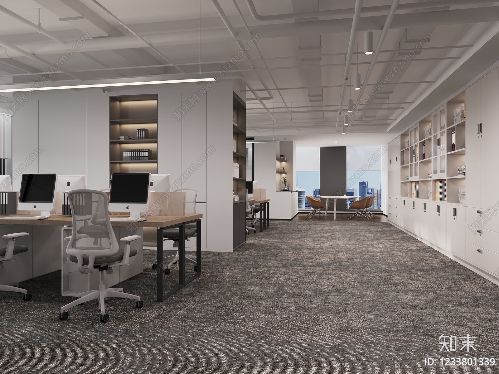 现代简约办公区3D模型下载【ID:1233801339】