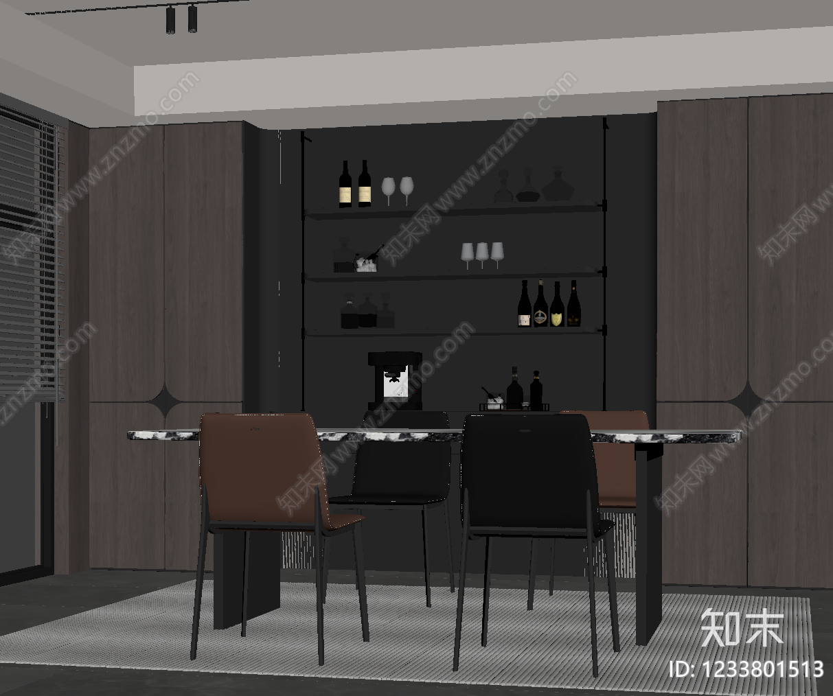 意式极简家居餐厅SU模型下载【ID:1233801513】
