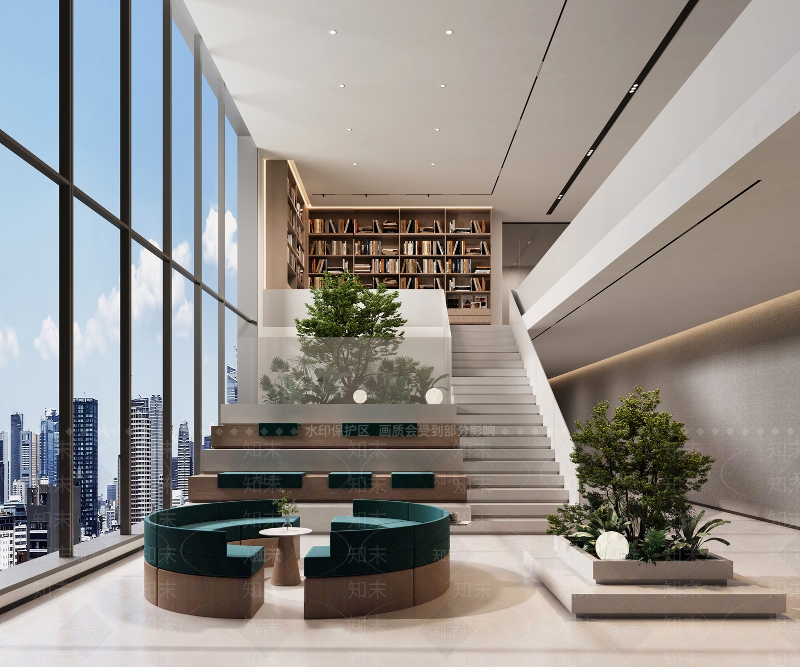 现代简约办公大厅3D模型下载【ID:1233802080】