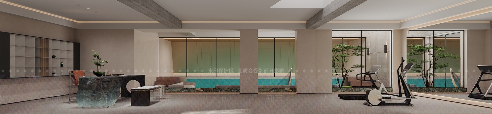 现代简约健身房3D模型渲染效果图