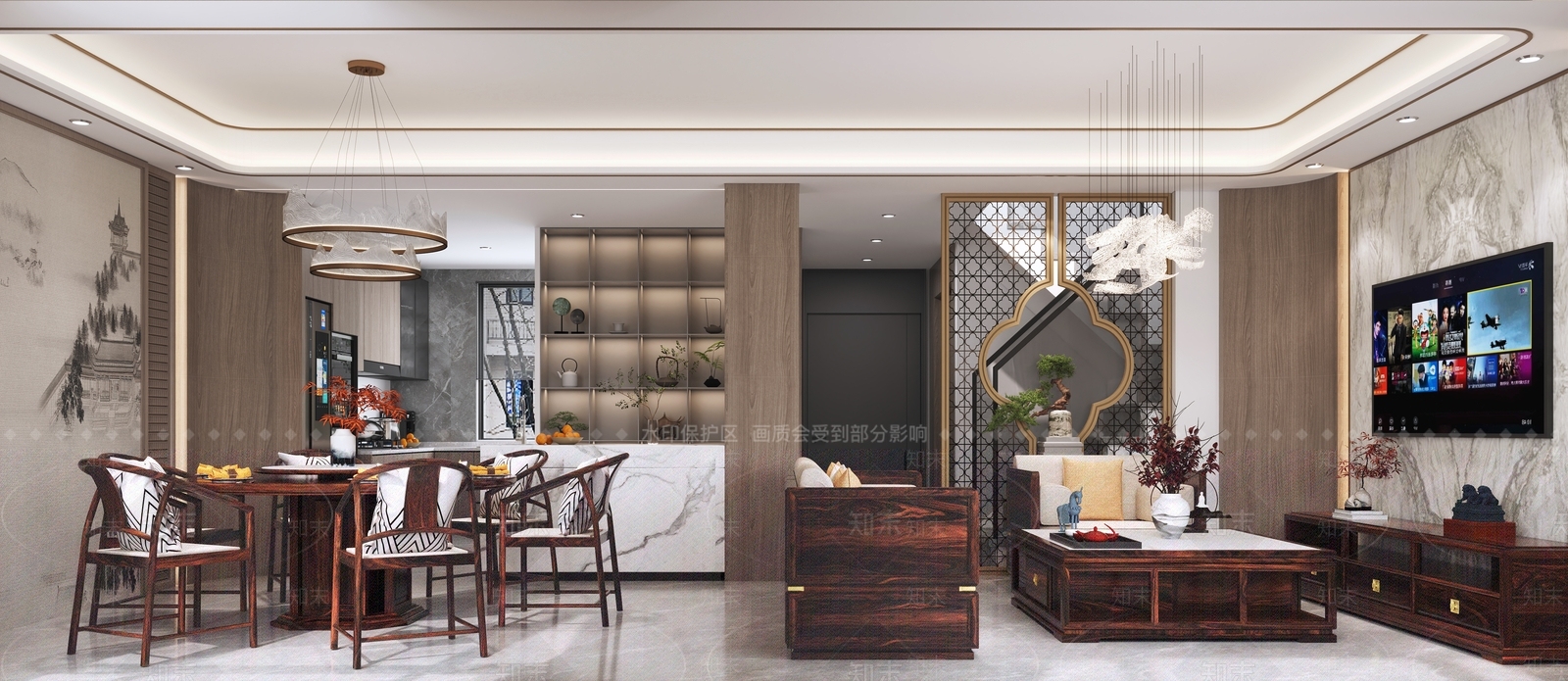 新中式宋式客餐厅3D模型下载【ID:1233804201】