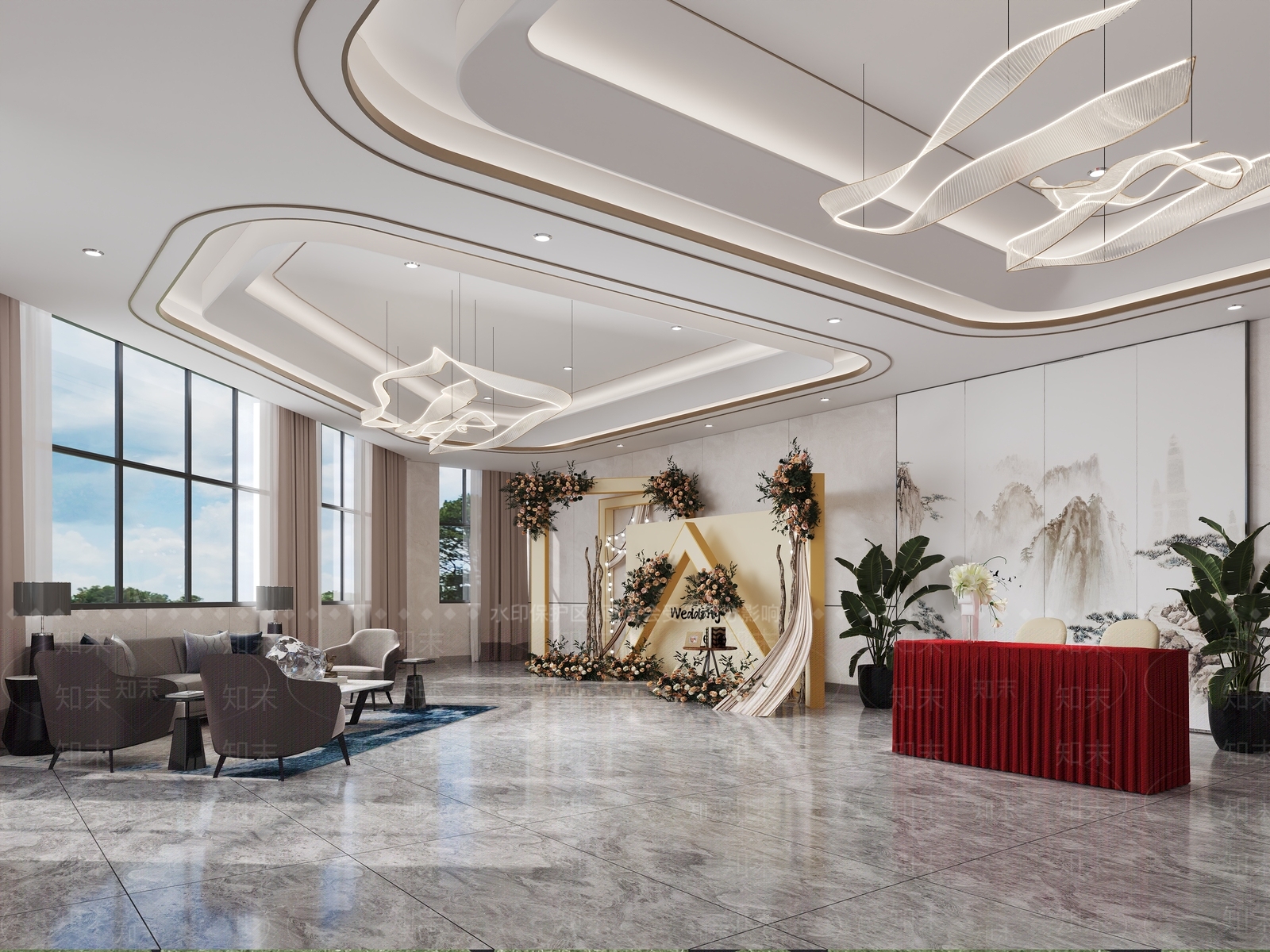 轻奢酒店大堂3D模型下载【ID:1233804471】