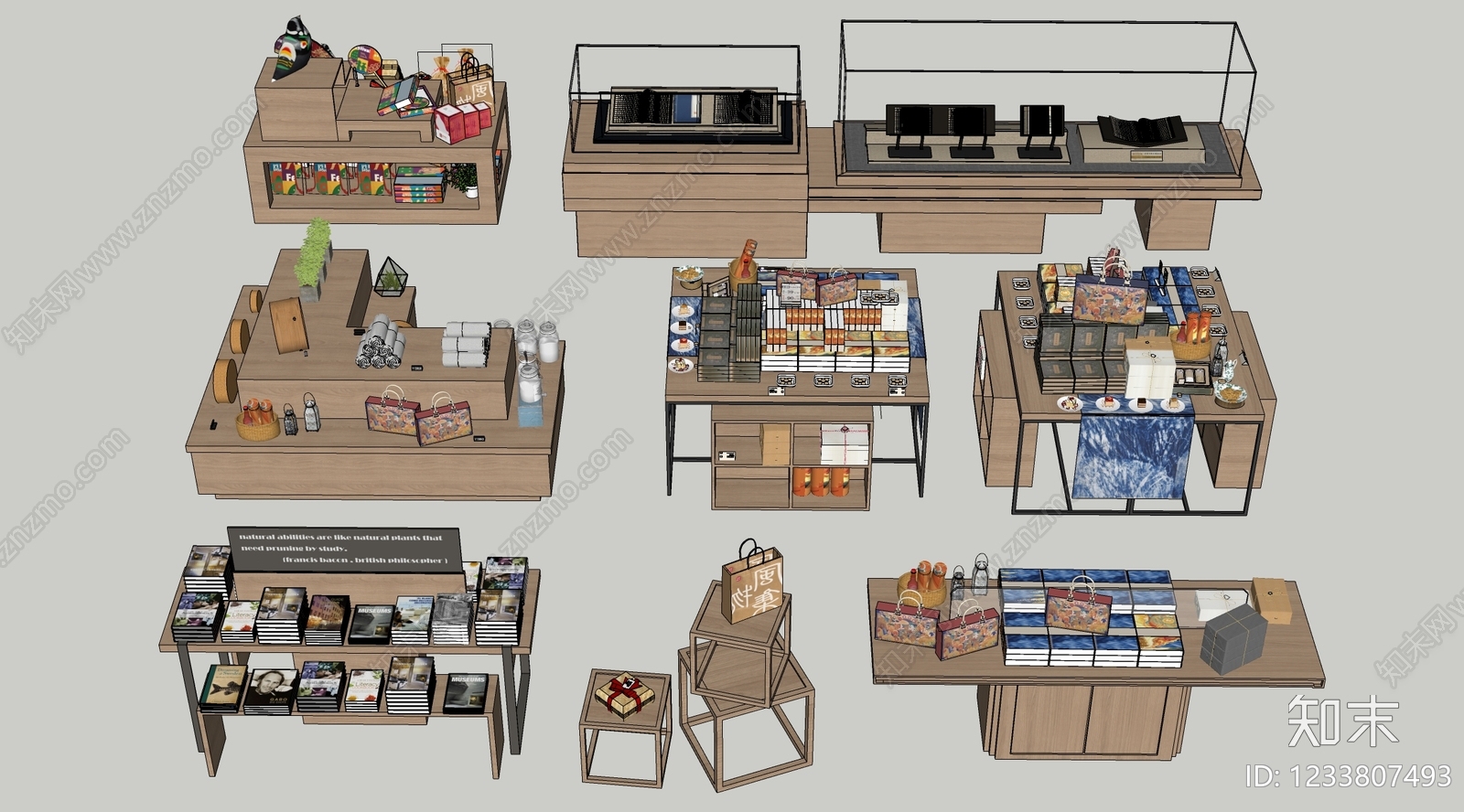 原木风文创展台SU模型下载【ID:1233807493】