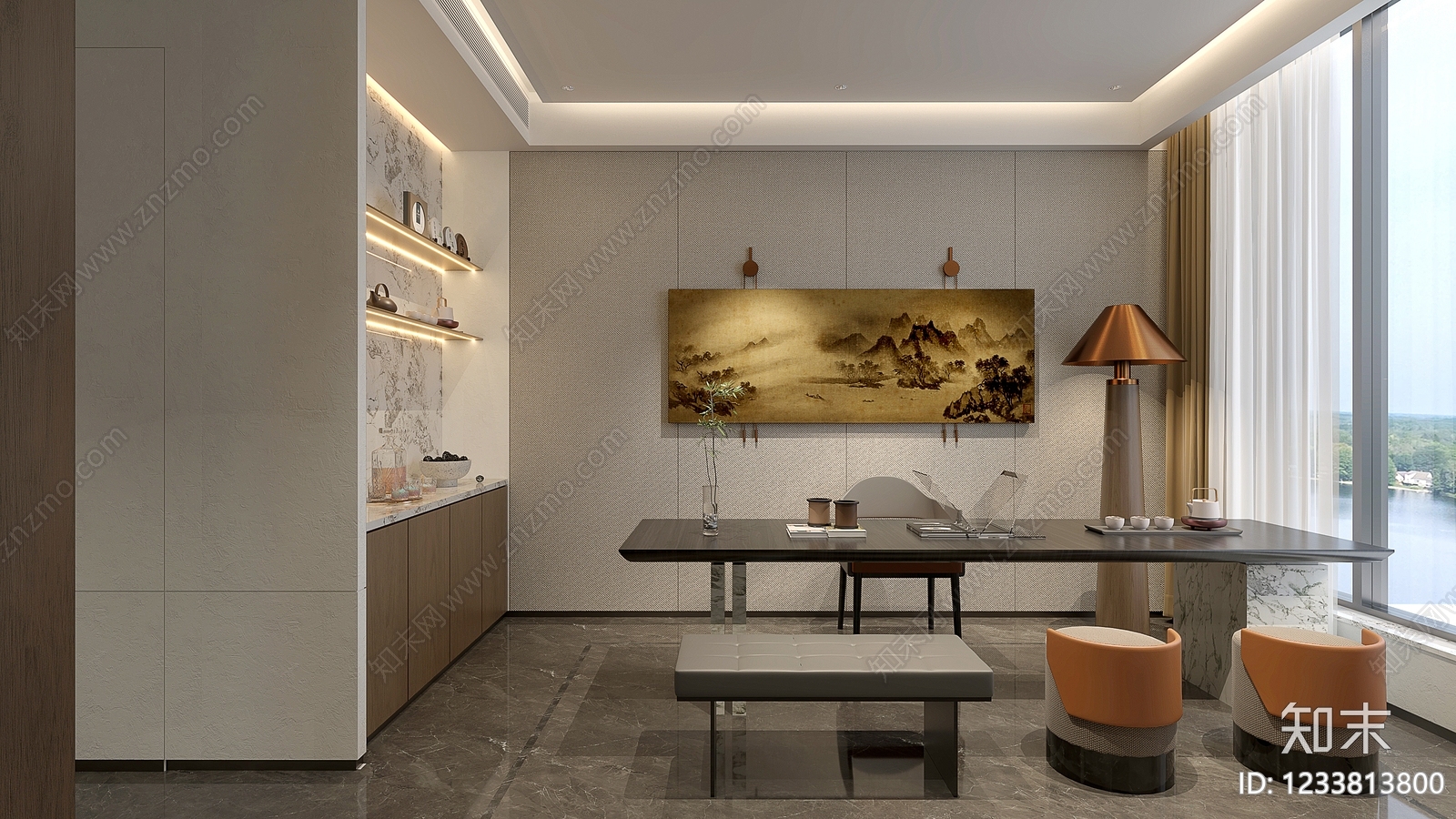 现代简约茶室SU模型下载【ID:1233813800】