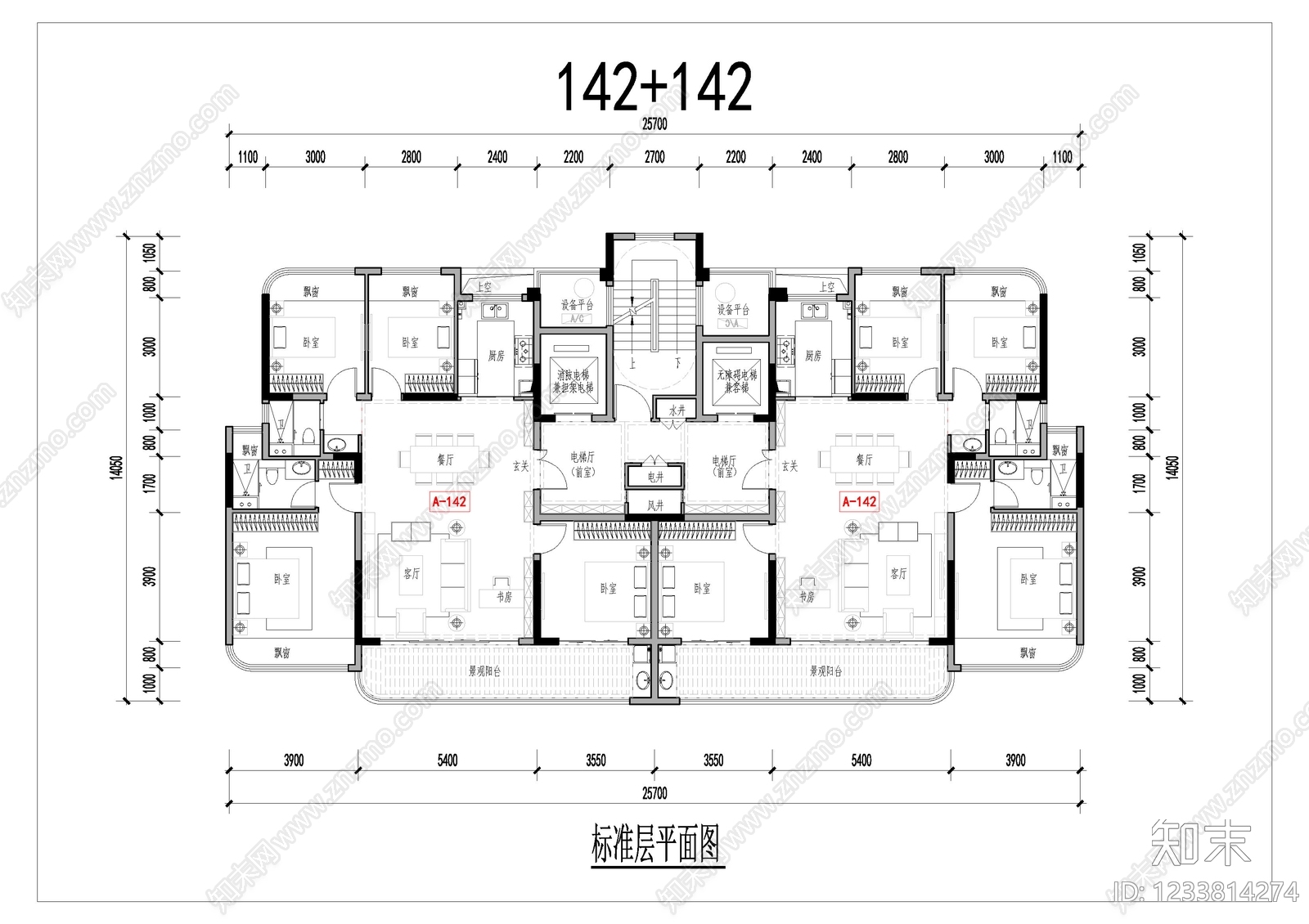 四居cad施工图下载【ID:1233814274】