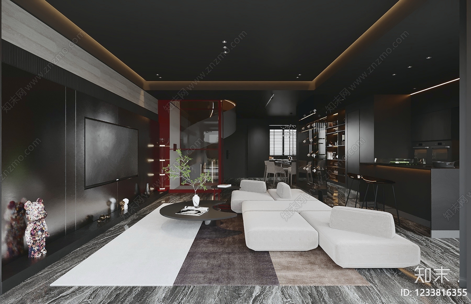 意式极简客餐厅3D模型下载【ID:1233816355】