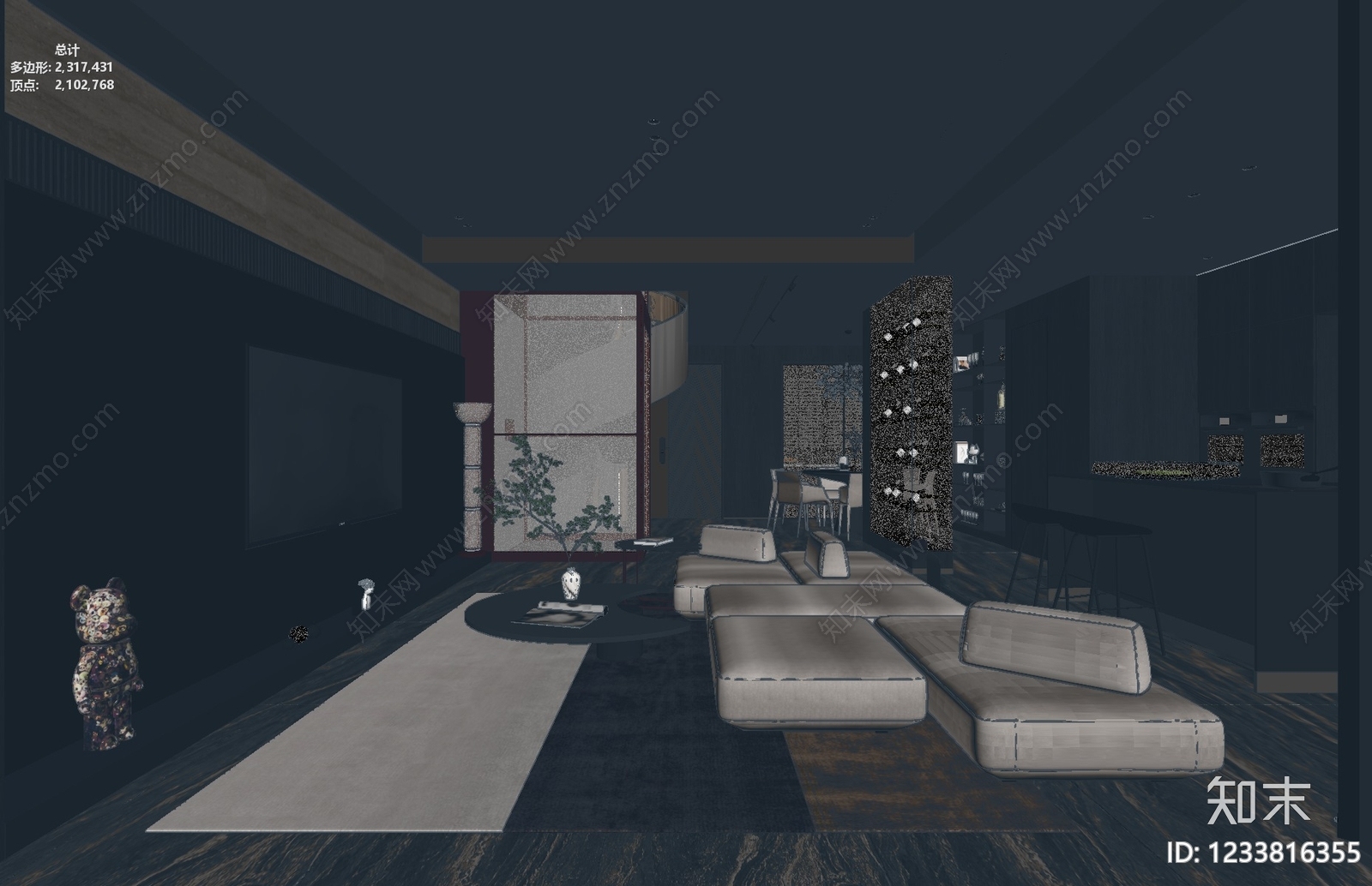 意式极简客餐厅3D模型下载【ID:1233816355】