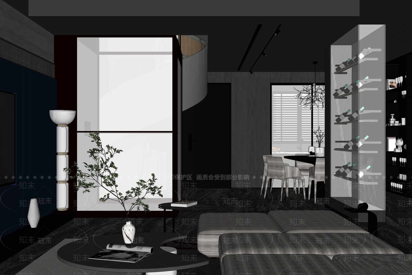 意式极简客餐厅SU模型下载【ID:1233816386】
