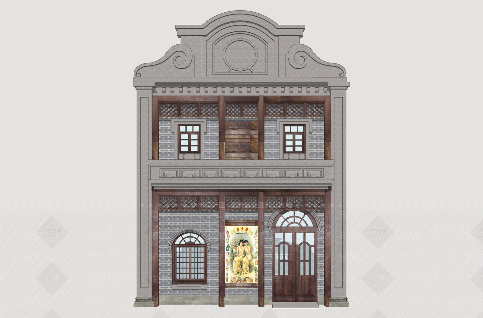 复古风格建筑SU模型下载【ID:1233816857】