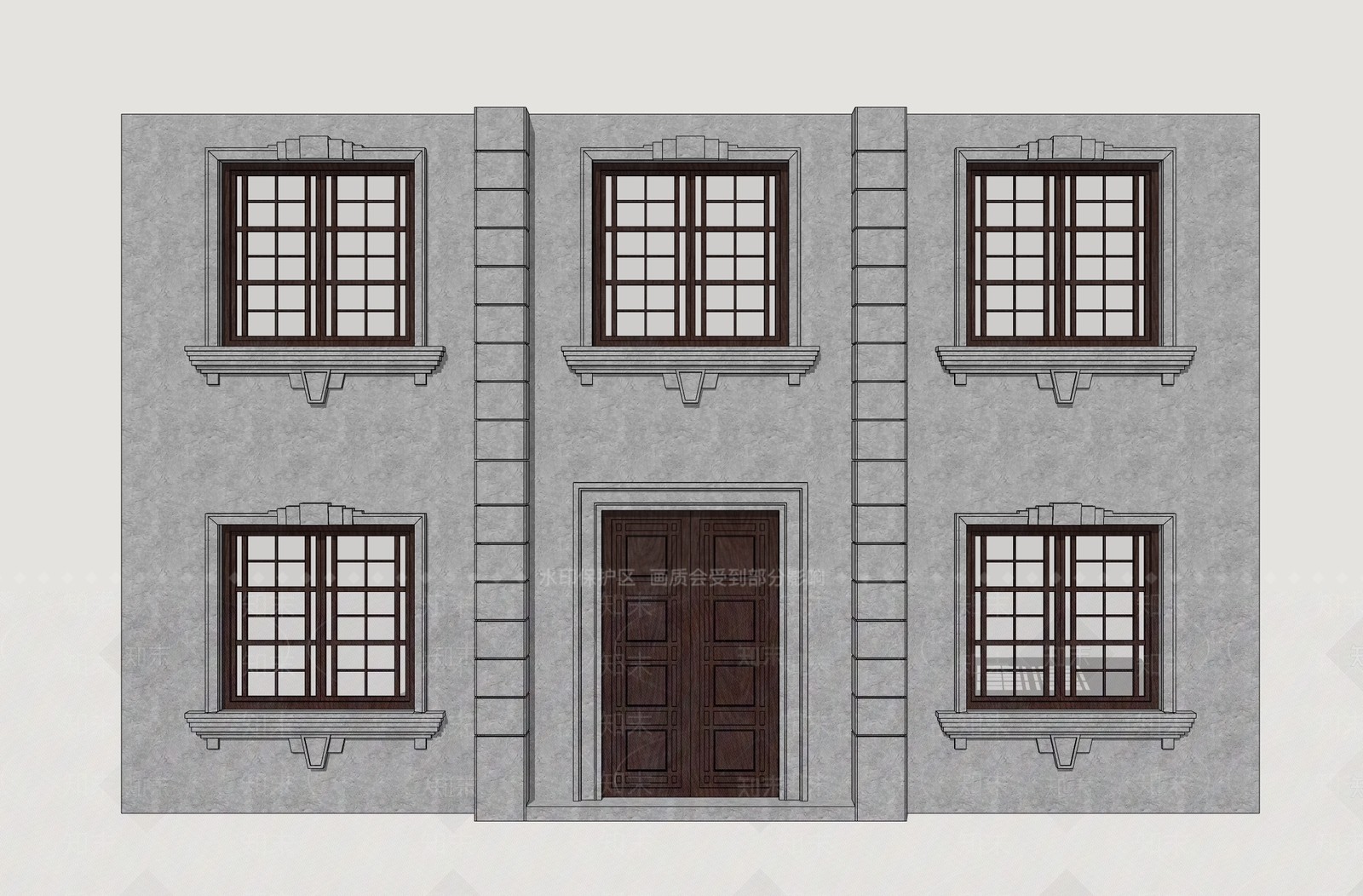 欧式古建双开门SU模型下载【ID:1233817181】