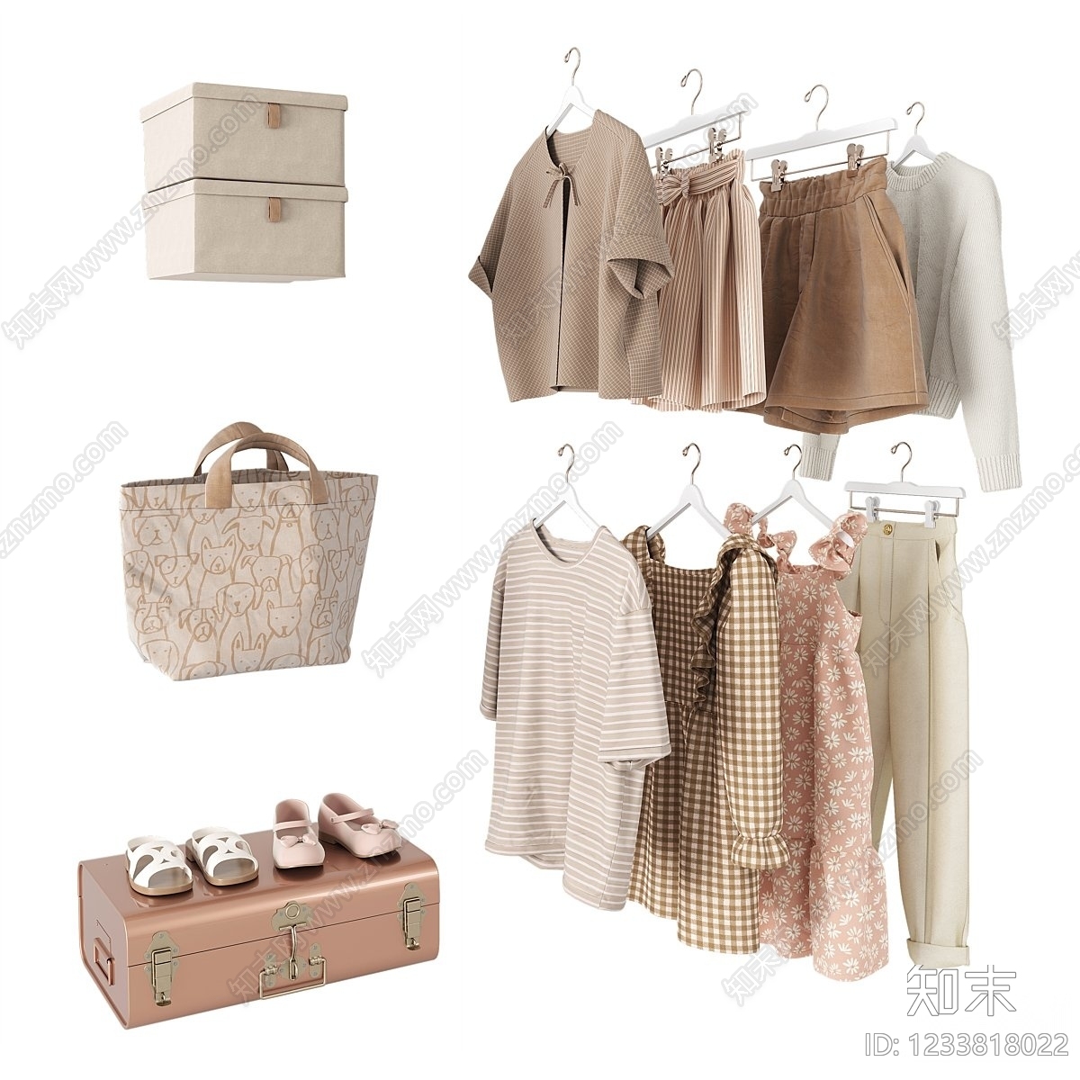 奶油风衣服3D模型渲染效果图