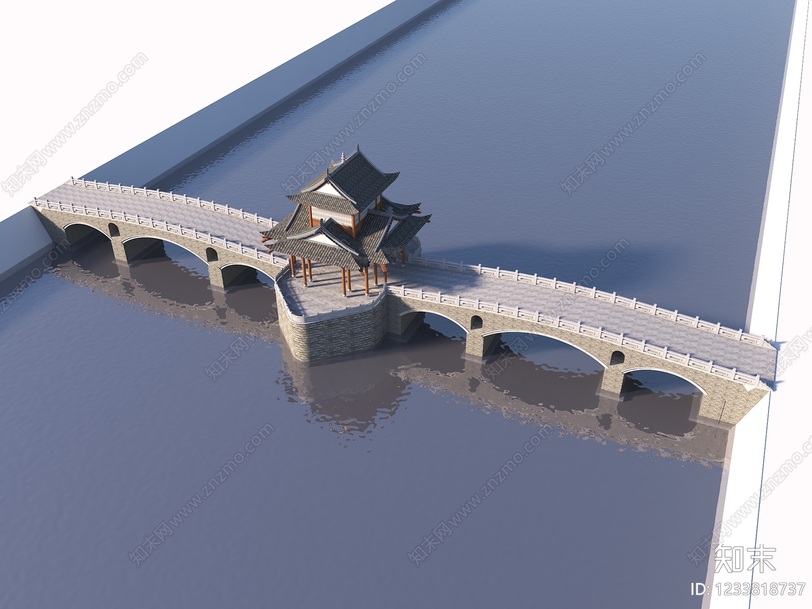 中式古建古建3D模型渲染效果图