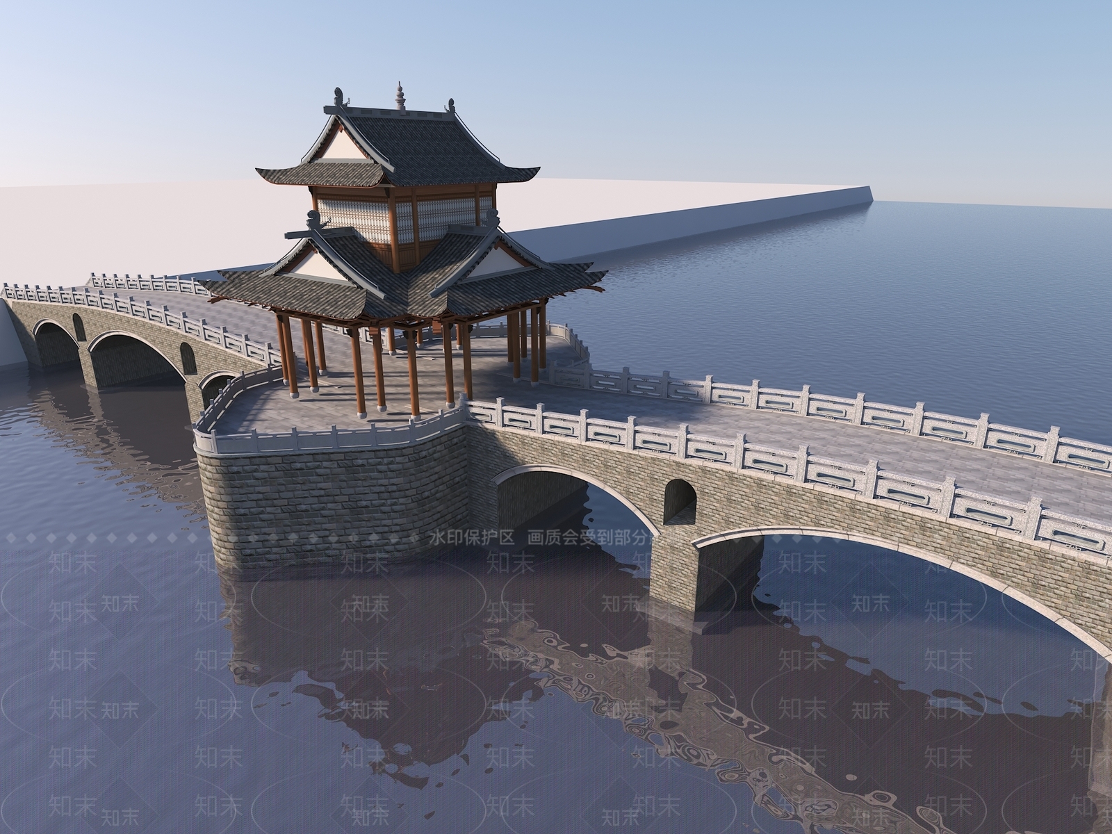 中式古建景观桥SU模型下载【ID:1233818831】