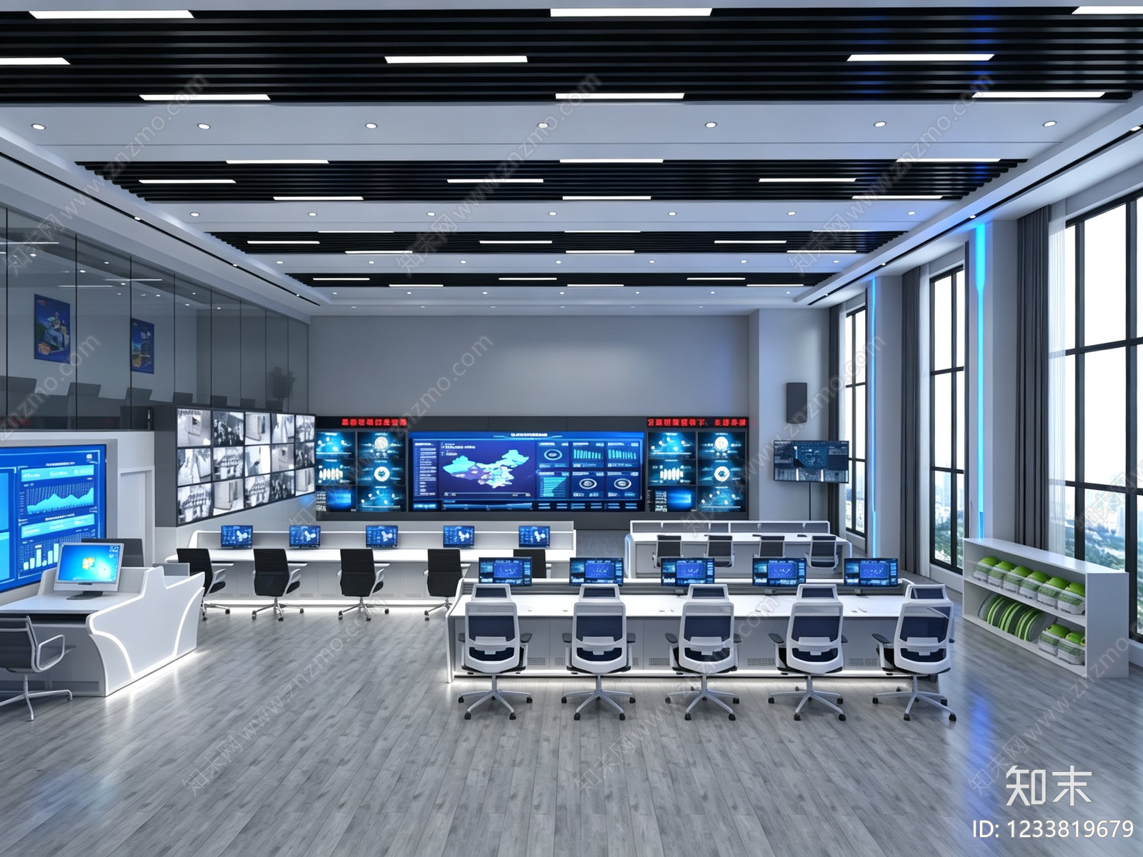 现代简约指挥中心3D模型渲染效果图