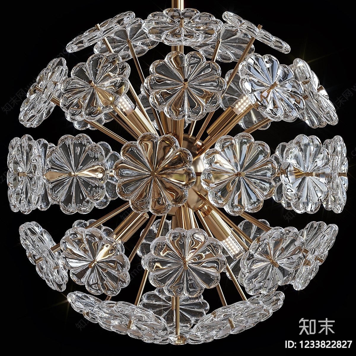 轻奢水晶吊灯3D模型渲染效果图