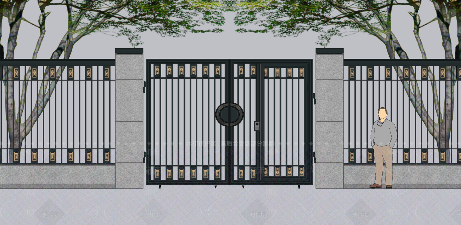 新中式景观庭院门SU模型下载【ID:1233826355】