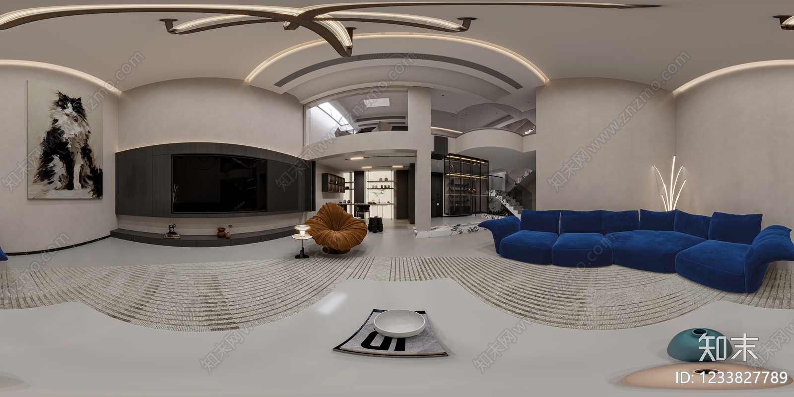 现代简约别墅客餐厅3D模型下载【ID:1233827789】