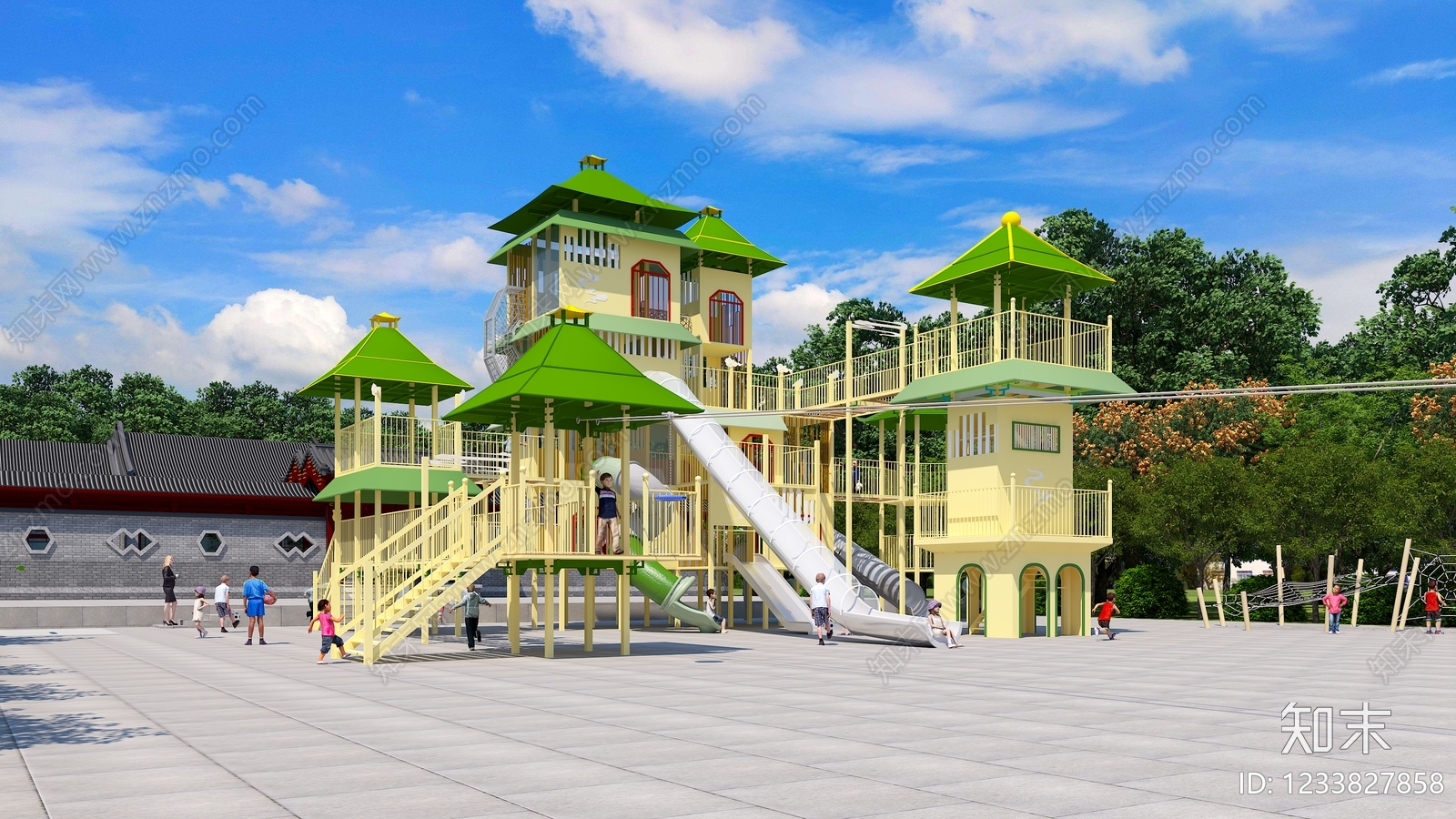 新中式景观儿童游乐空间3D模型下载【ID:1233827858】