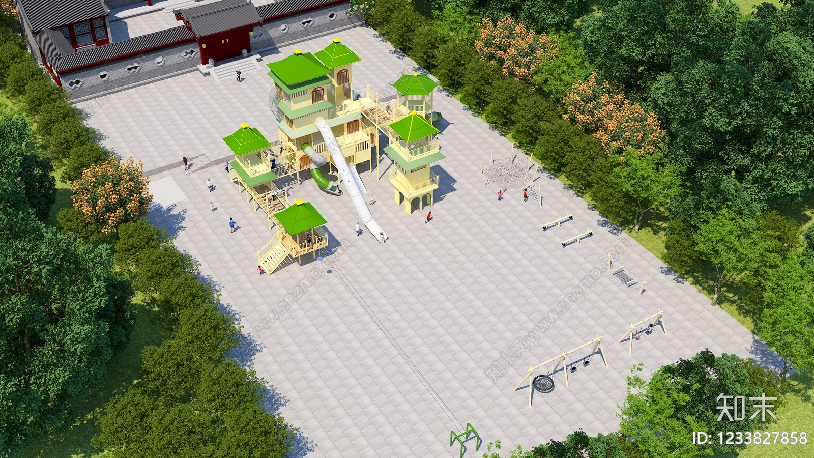 新中式景观儿童游乐空间3D模型下载【ID:1233827858】
