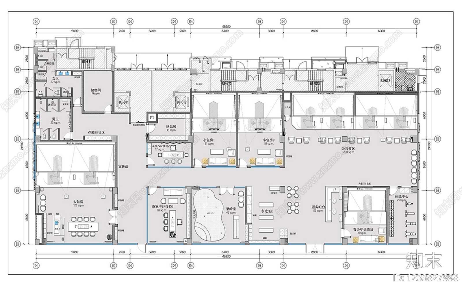 会所cad施工图下载【ID:1233827998】