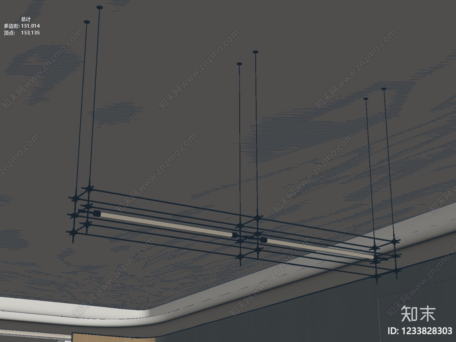 极简长条吊灯3D模型下载【ID:1233828303】