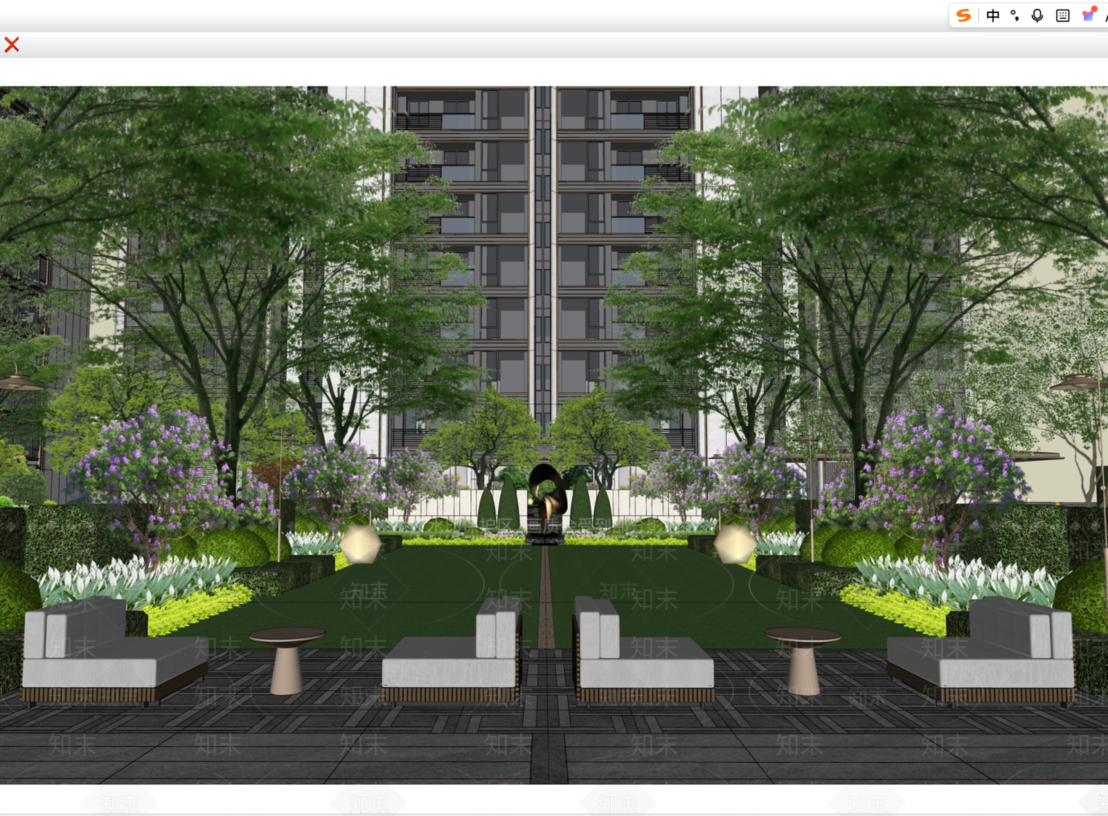 现代主义小区景观SU模型下载【ID:1233830180】