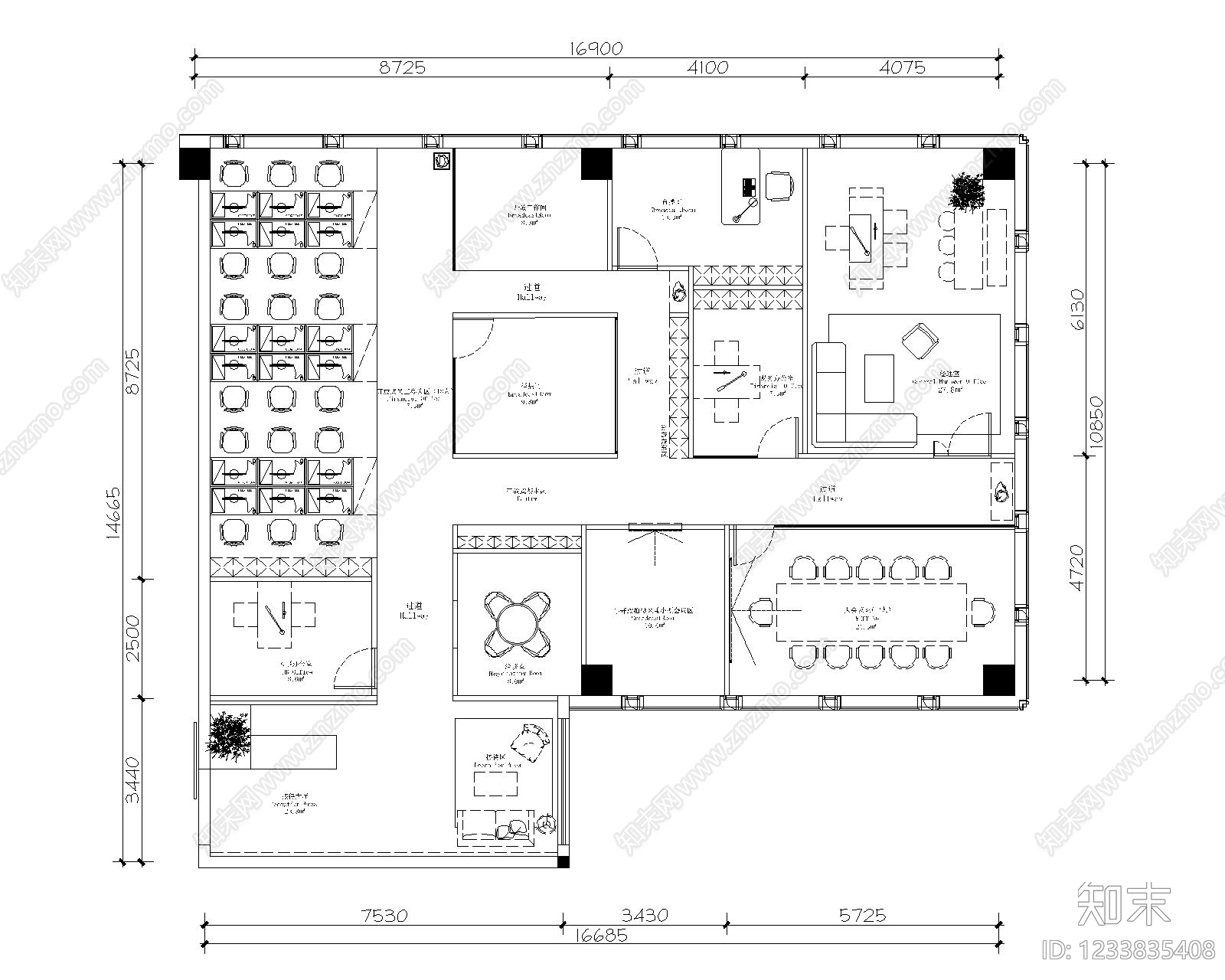 现代整体办公空间CAD图纸