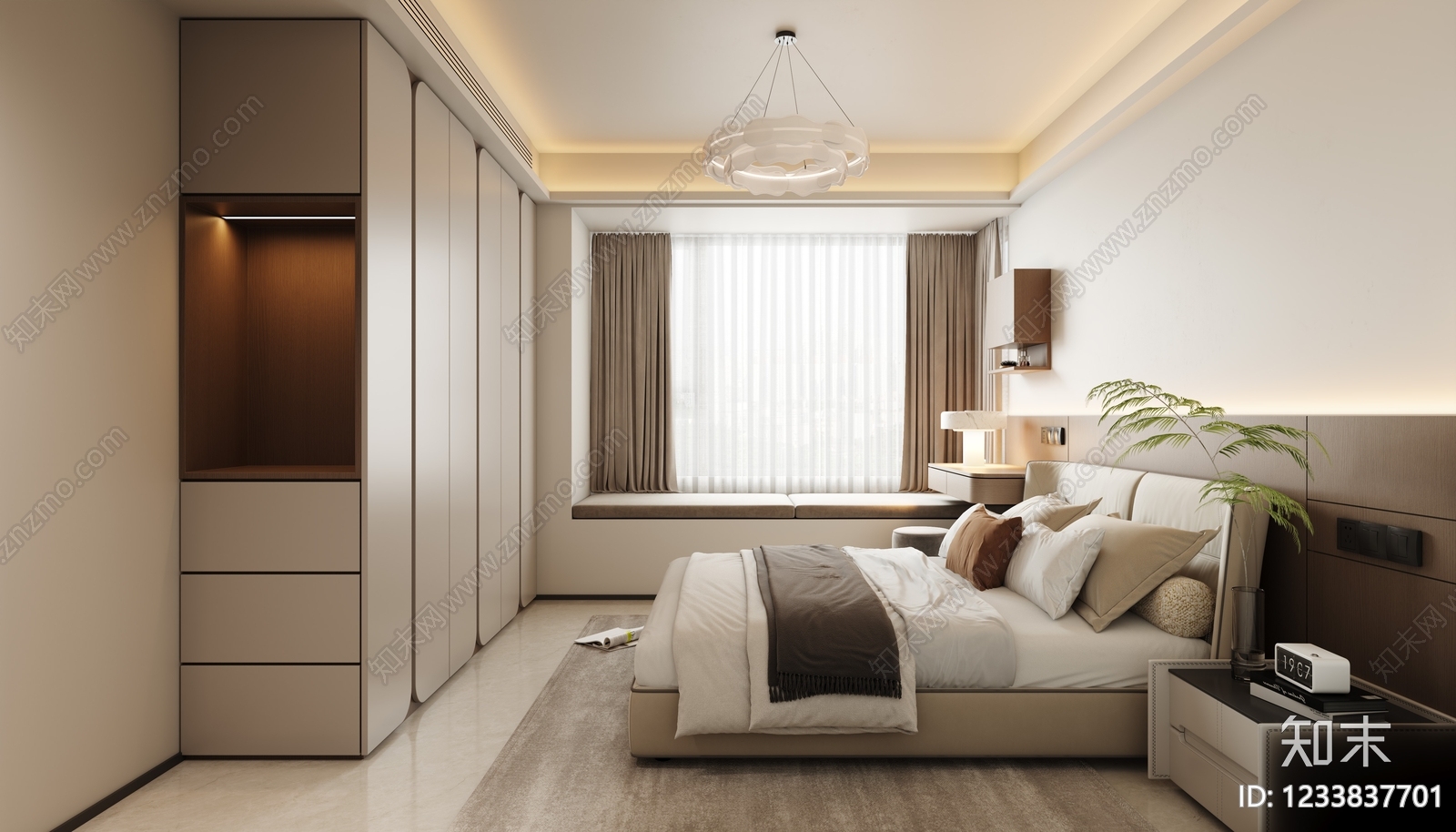 现代简约主卧3D模型下载【ID:1233837701】