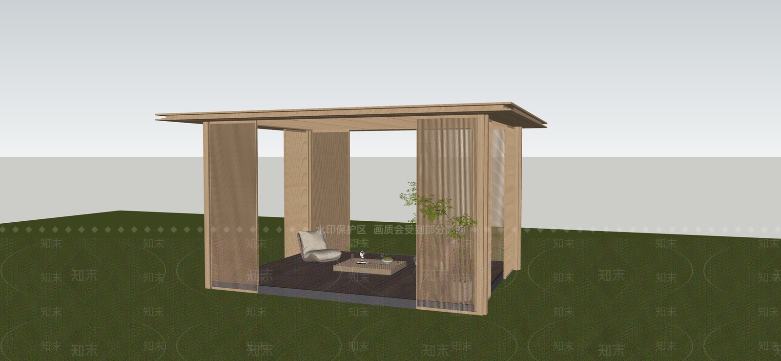新中式廊架SU模型下载【ID:1233838762】