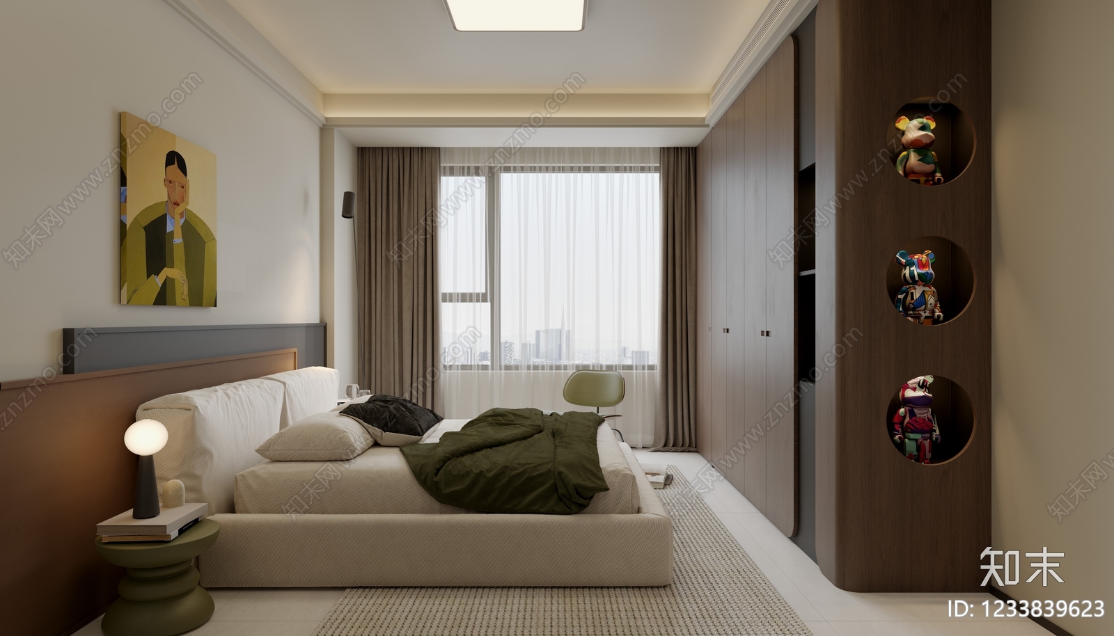 现代简约主卧3D模型下载【ID:1233839623】