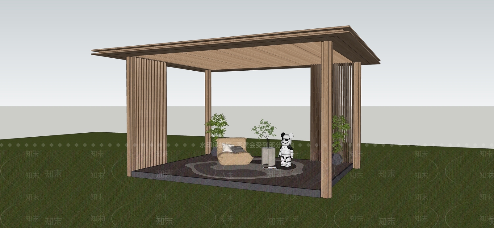 原木风廊架SU模型下载【ID:1233839899】