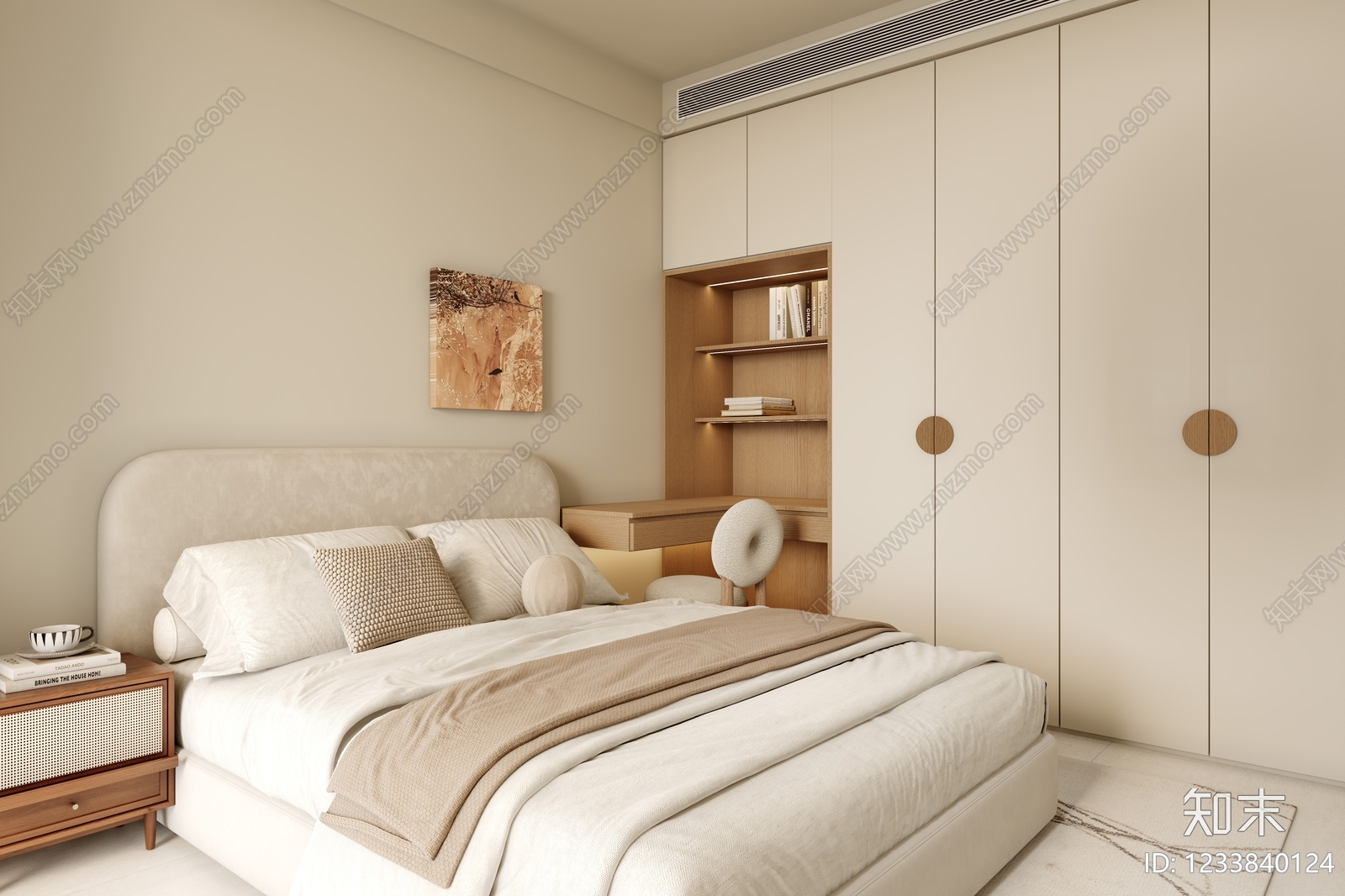 奶油风家居卧室3D模型下载【ID:1233840124】