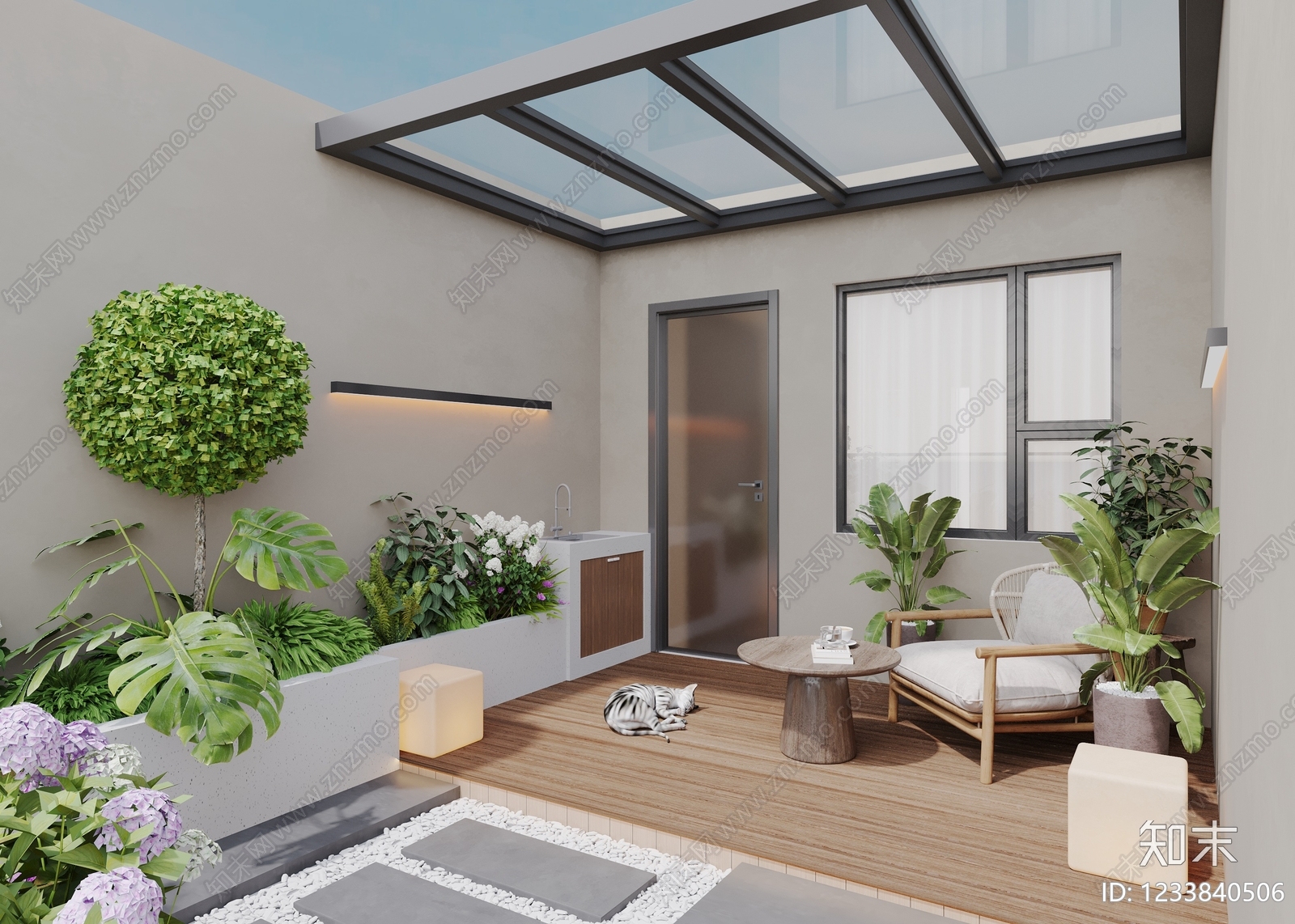 现代简约屋顶花园3D模型渲染效果图
