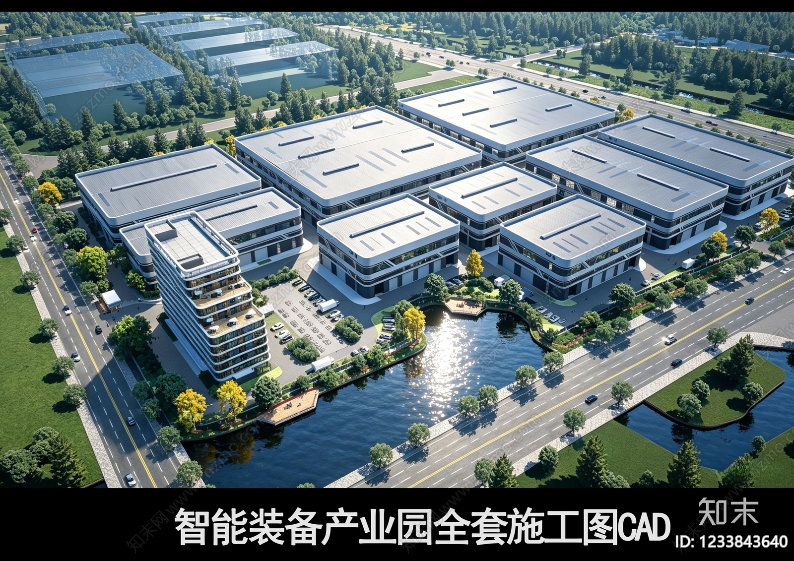 产业园建筑cad施工图下载【ID:1233843640】