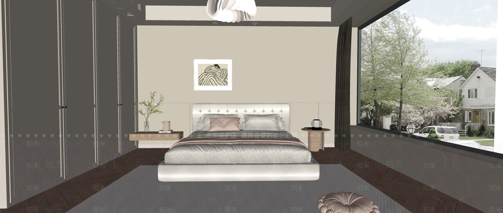 奶油风主卧SU模型下载【ID:1233844016】