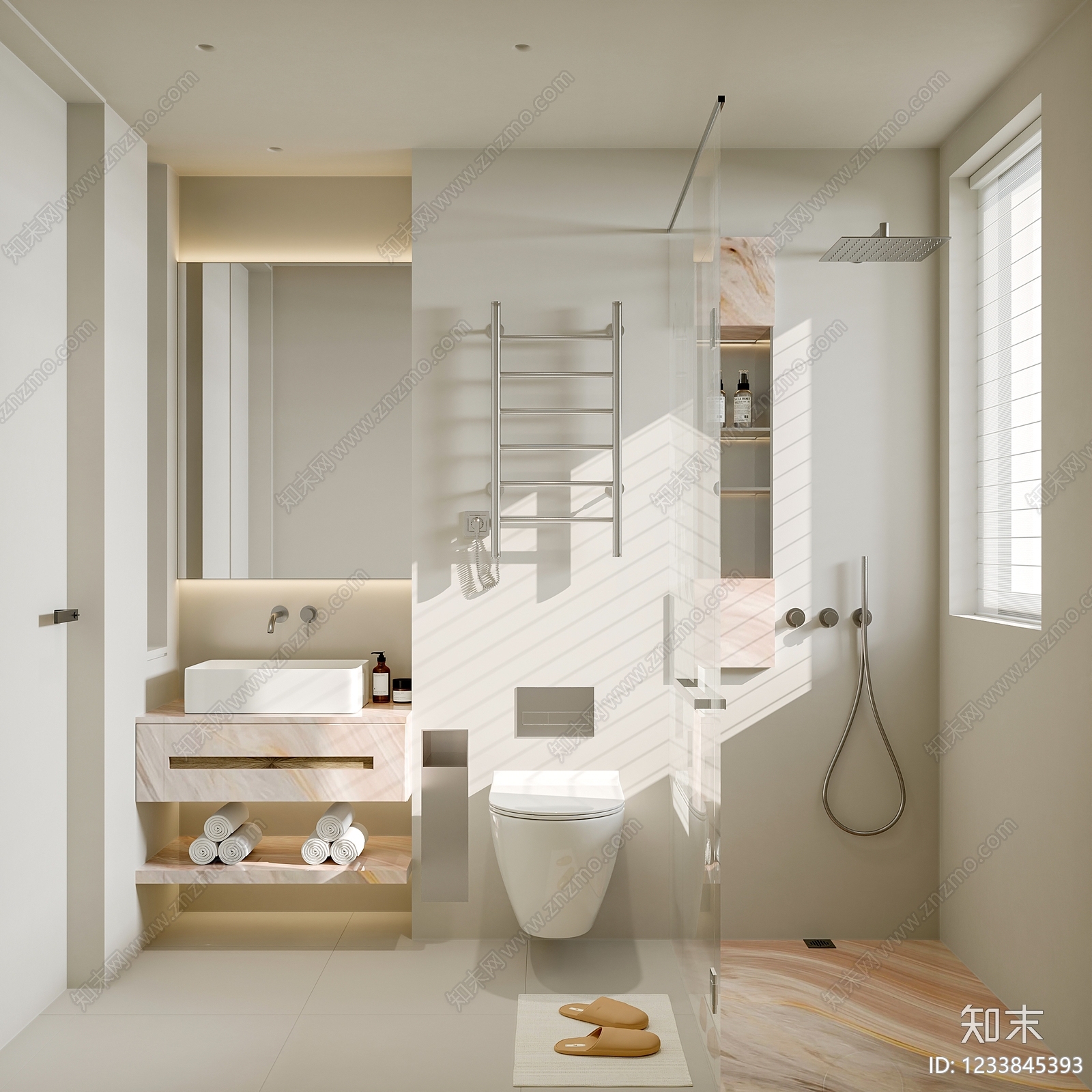 奶油风卫生间3D模型下载【ID:1233845393】