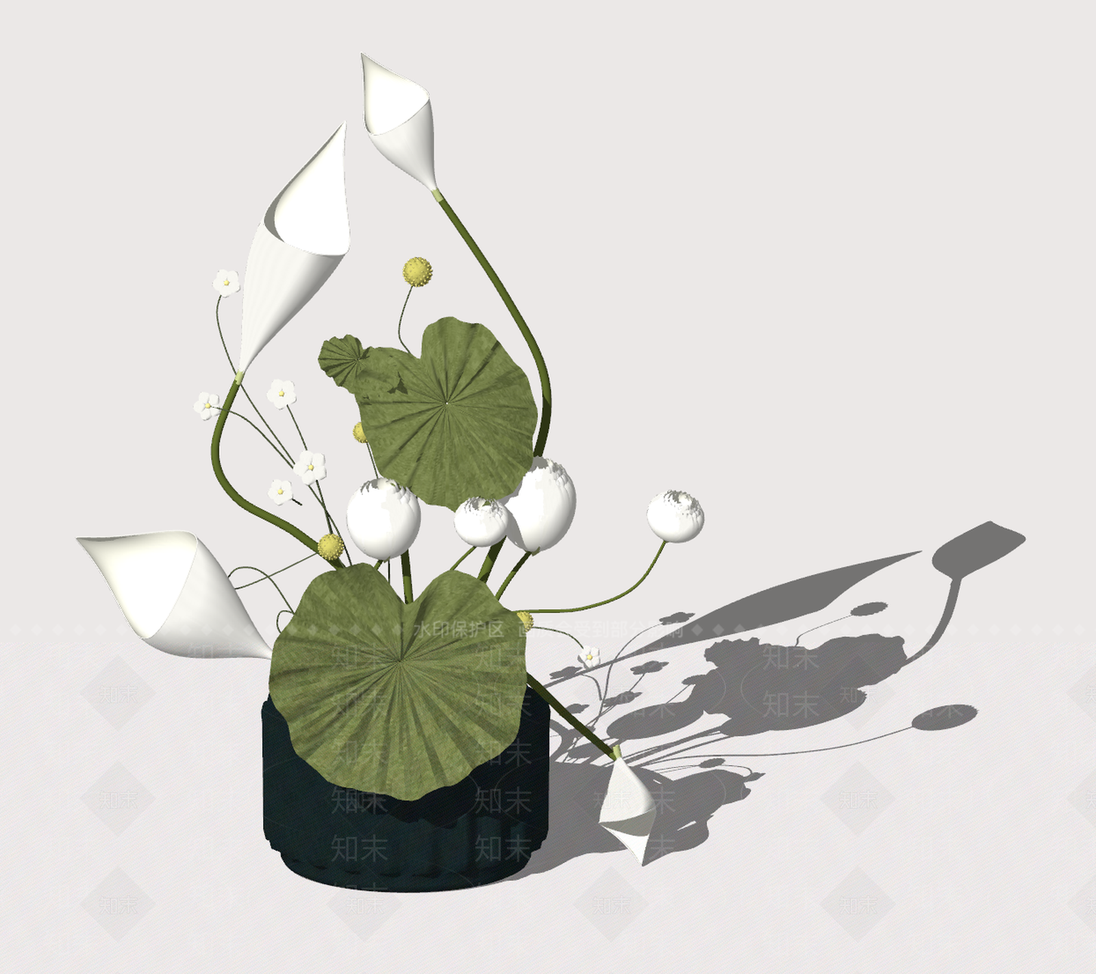 新中式花艺SU模型下载【ID:1233848994】