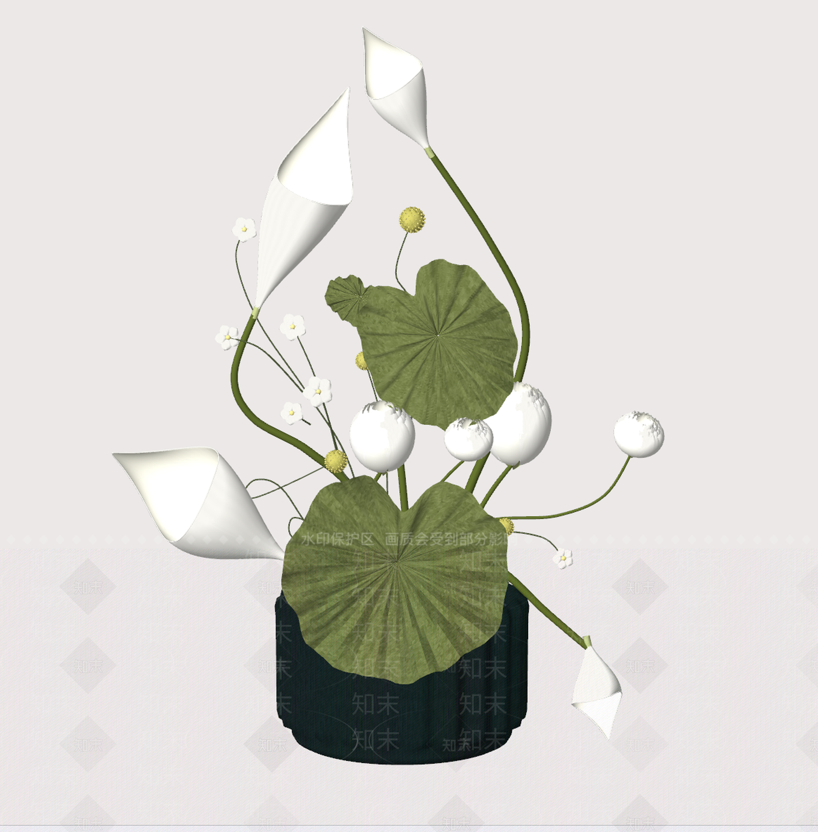 新中式花艺SU模型下载【ID:1233848994】