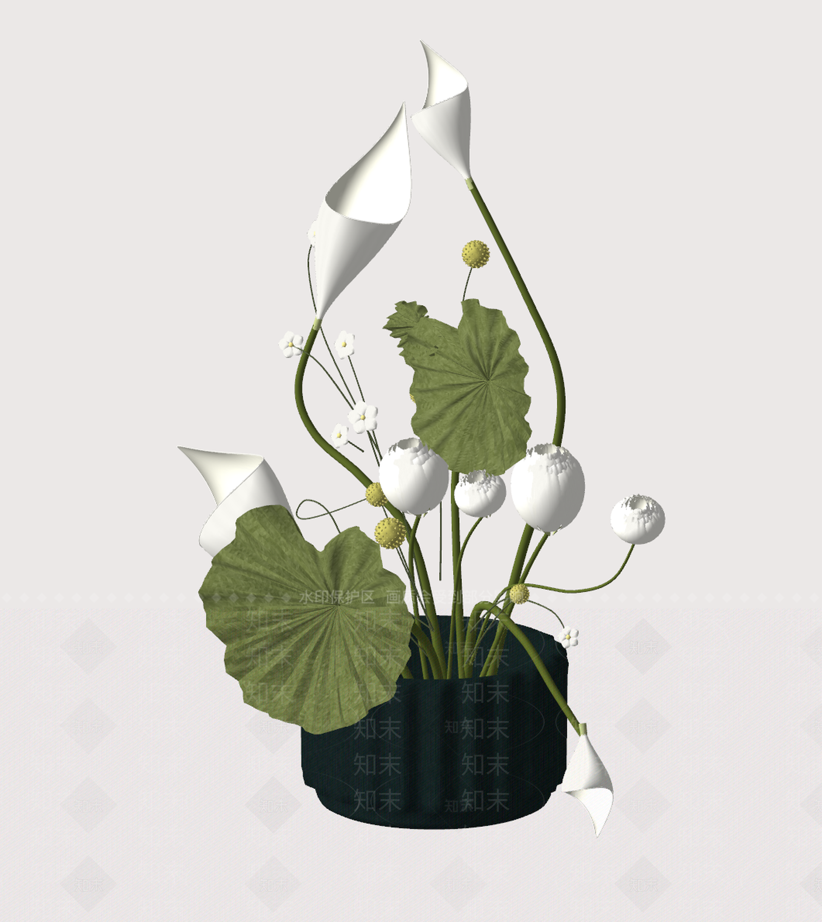 新中式花艺SU模型下载【ID:1233848994】