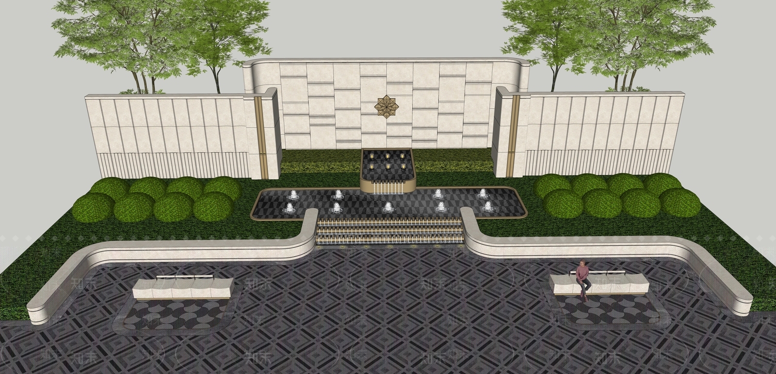 新中式景观景墙SU模型下载【ID:1233856310】
