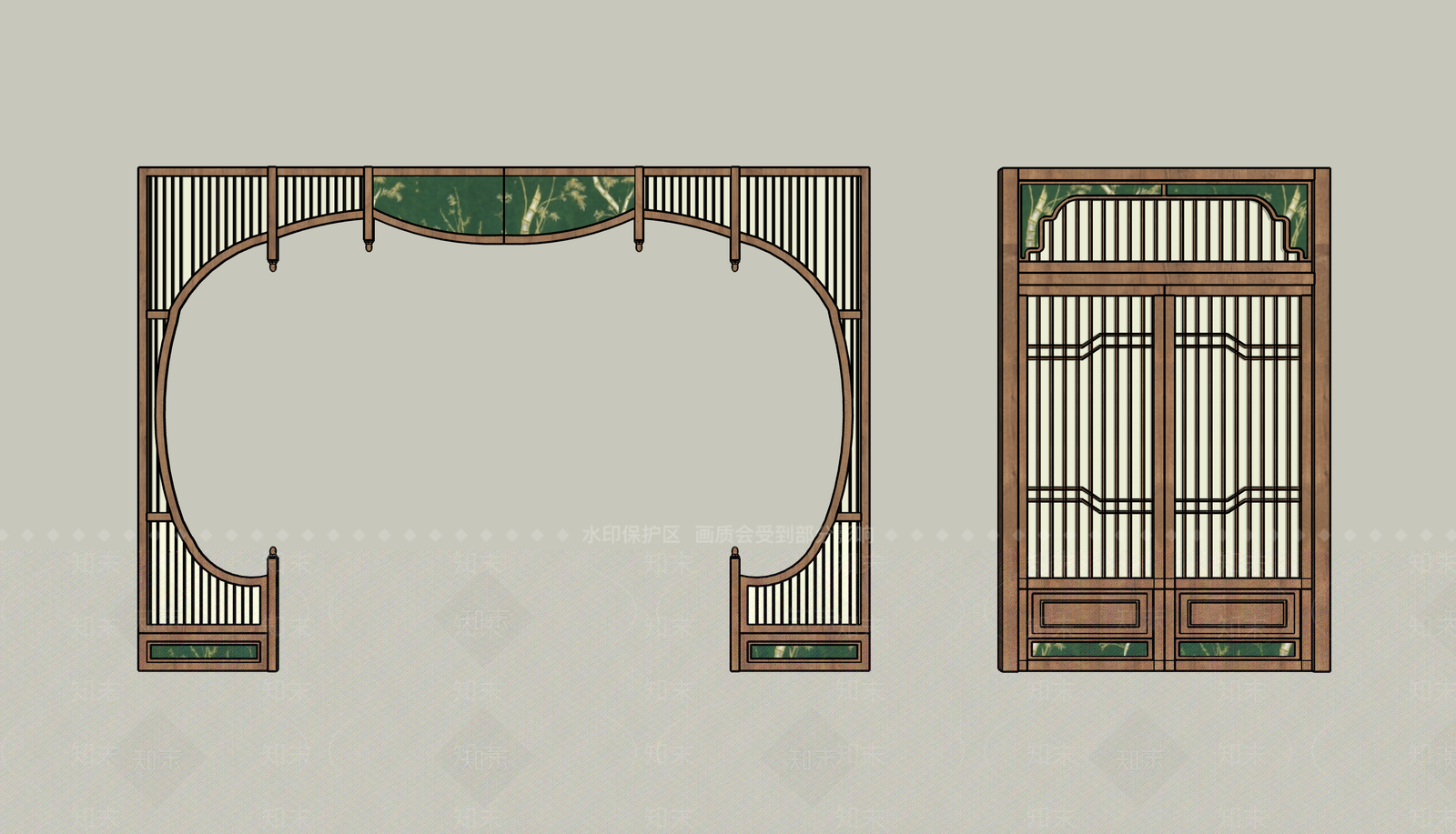新中式艺术隔断SU模型下载【ID:1233869474】