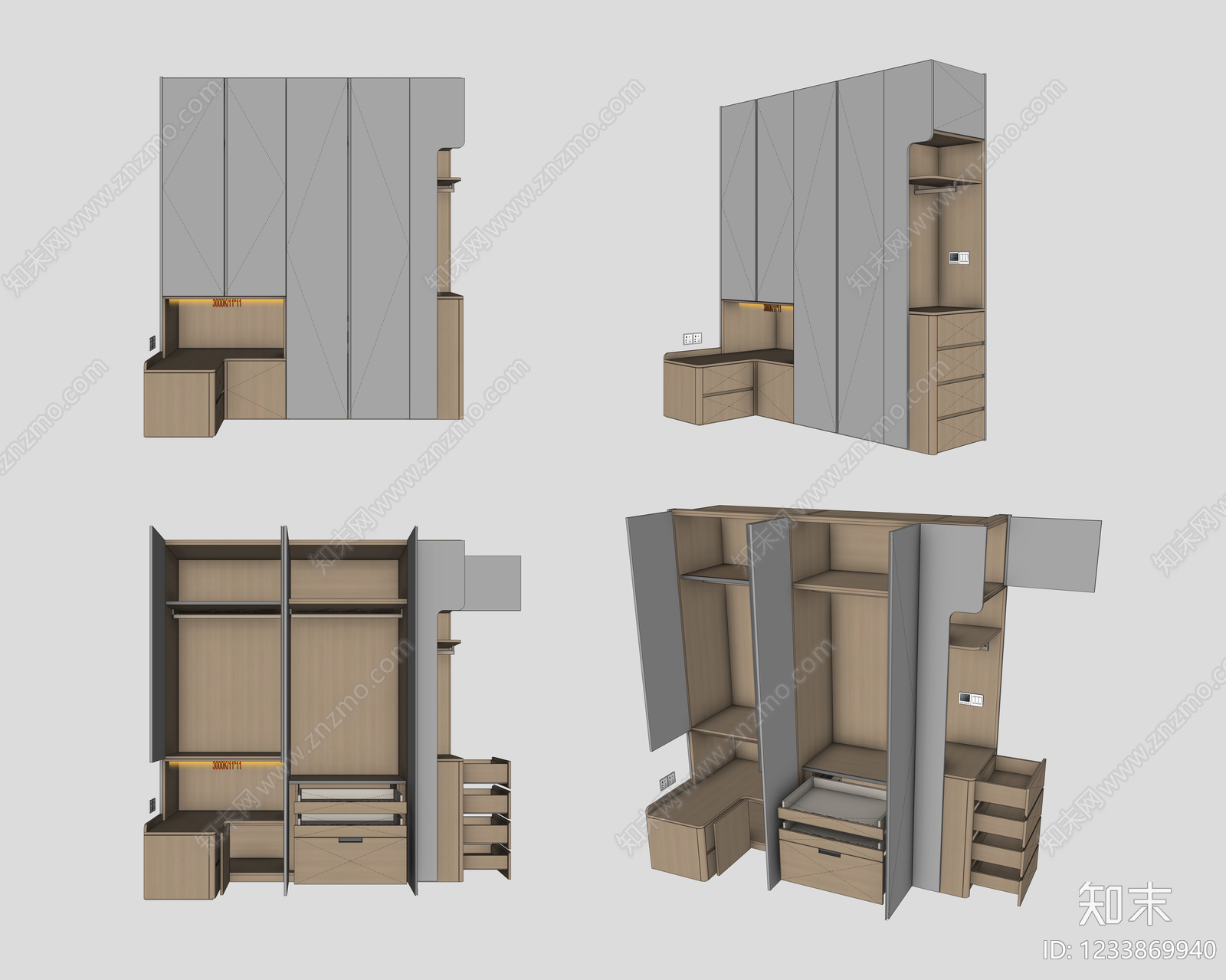 现代简约衣柜3D模型下载【ID:1233869940】