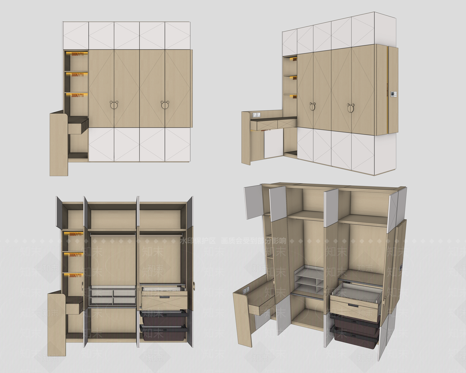 原木风衣柜3D模型下载【ID:1233870019】