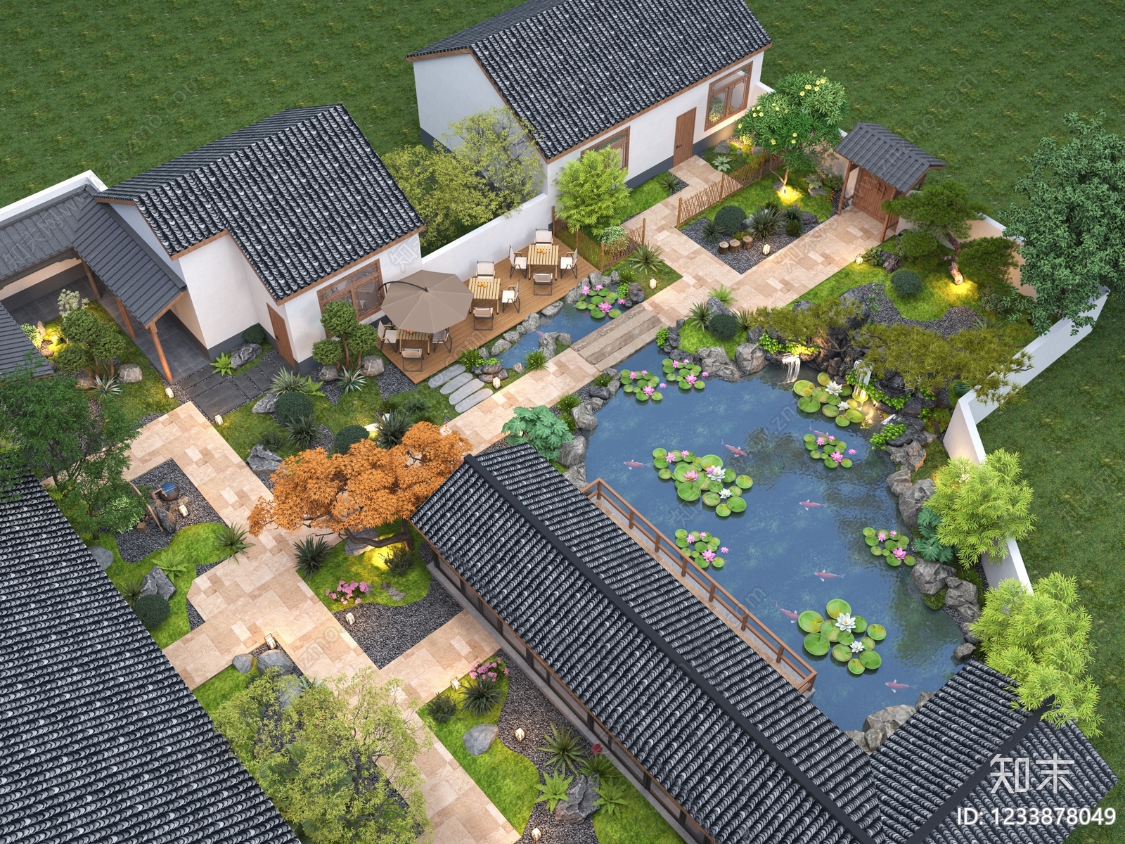 新中式景观庭院3D模型下载【ID:1233878049】