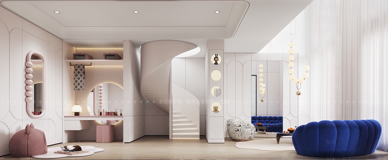 现代别墅客厅3D模型下载【ID:1233880663】
