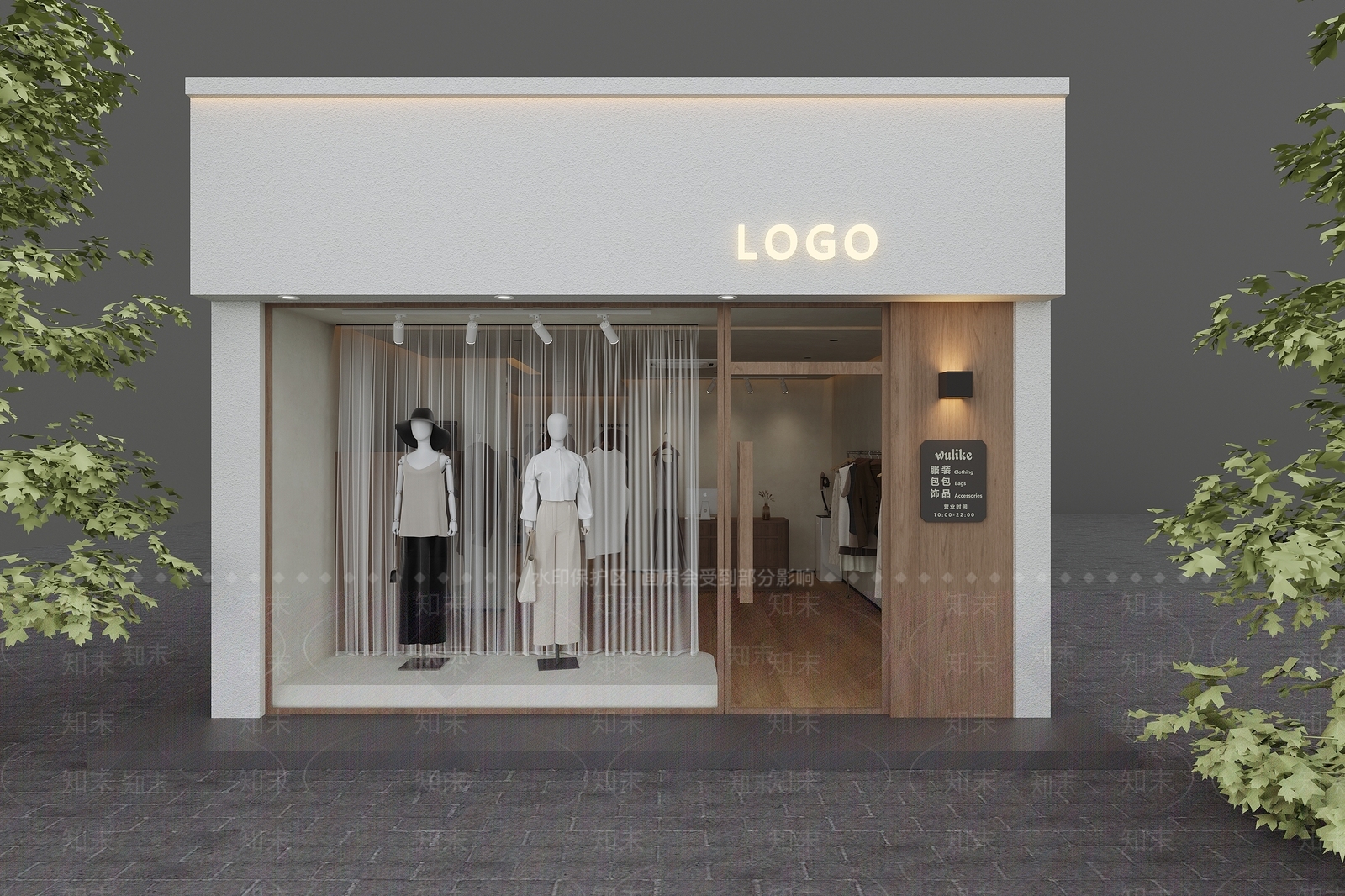 原木风服装店3D模型下载【ID:1233880611】